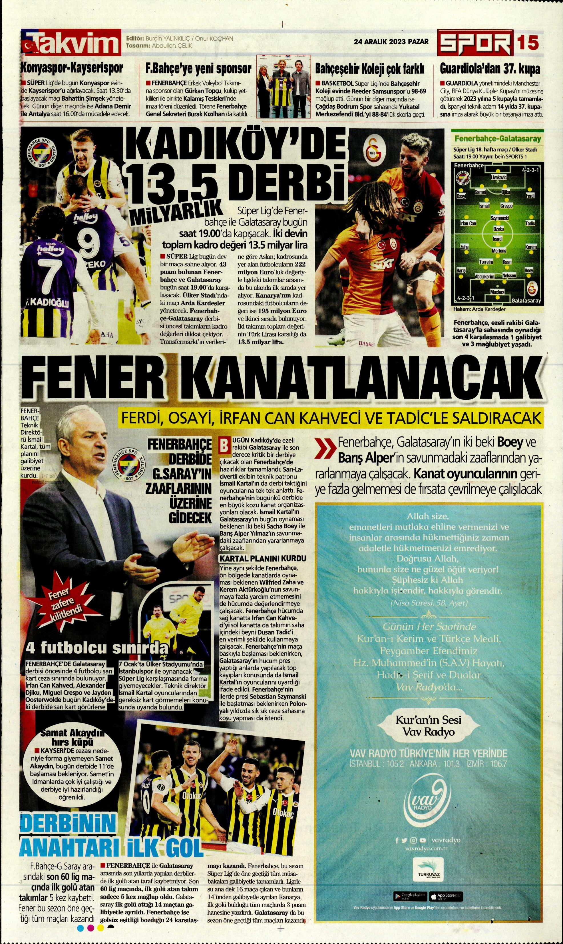 "Flick takımı görünce vazgeçti" | Sporun manşetleri (24 Aralık 2023)  - 39. Foto