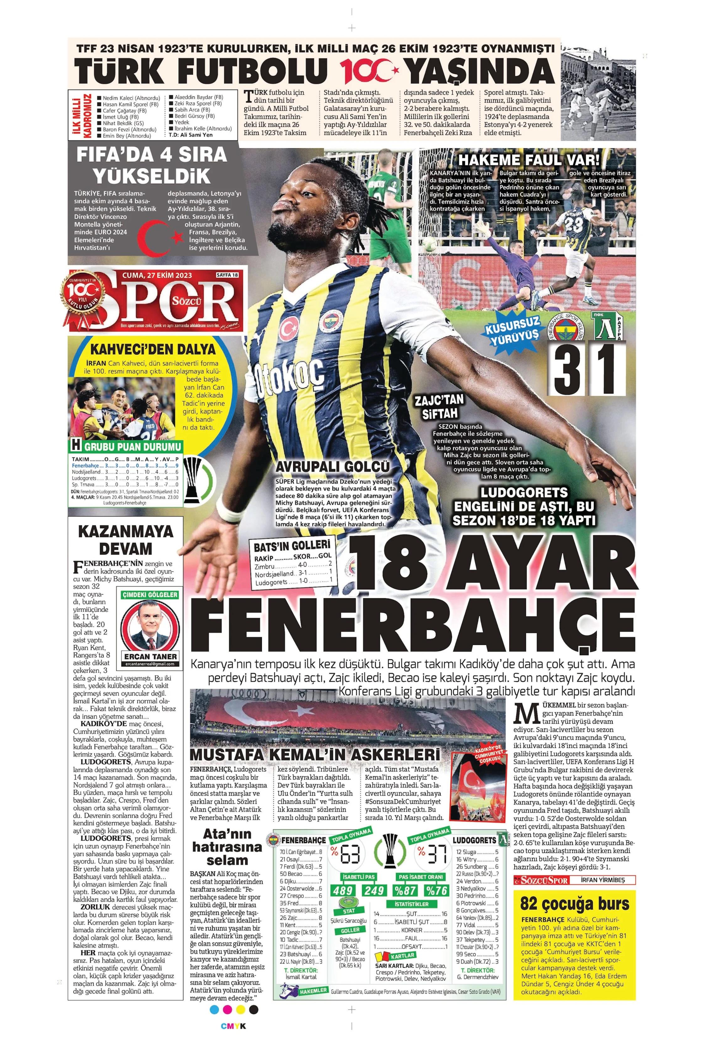 "Yüzyılın Fener'i" | Sporun manşetleri (27 Ekim 2023)  - 33. Foto