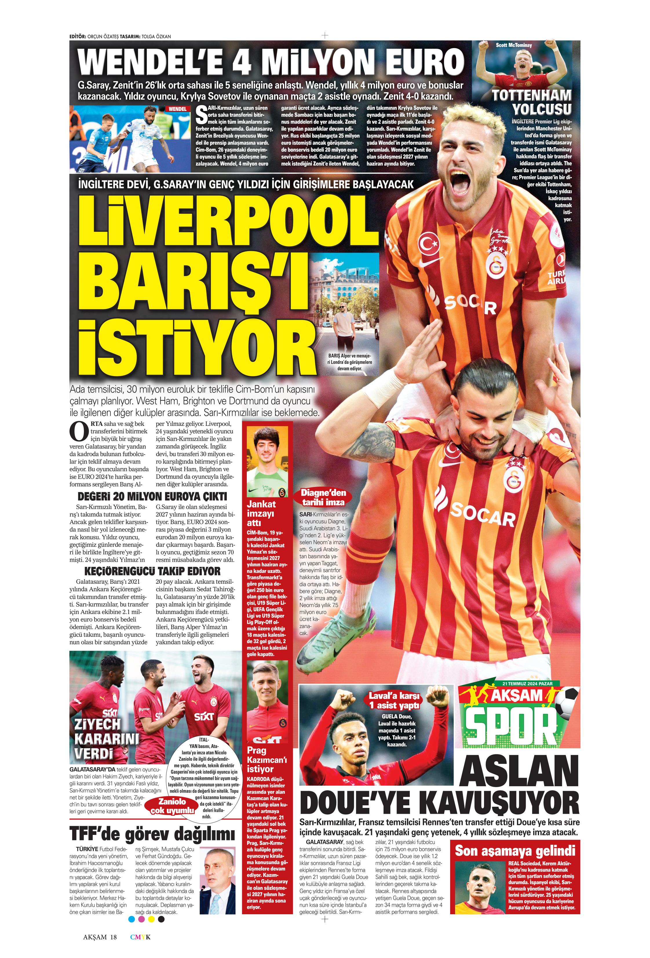 "Fenerbahçe'den Berge hamlesi" | Sporun Manşetleri (21 Temmuz 2024)  - 2. Foto