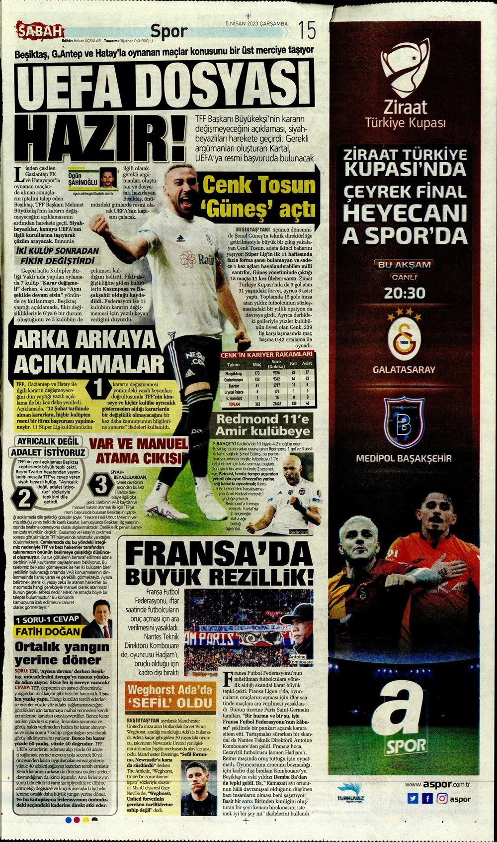 "Dünyada kimse buna penaltı demez" - Sporun manşetleri (5 Nisan 2023)  - 26. Foto