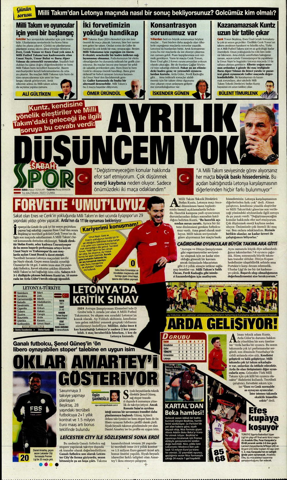 "Dzeko çok yakın" Sporun manşetleri (16 Haziran 2023)  - 23. Foto