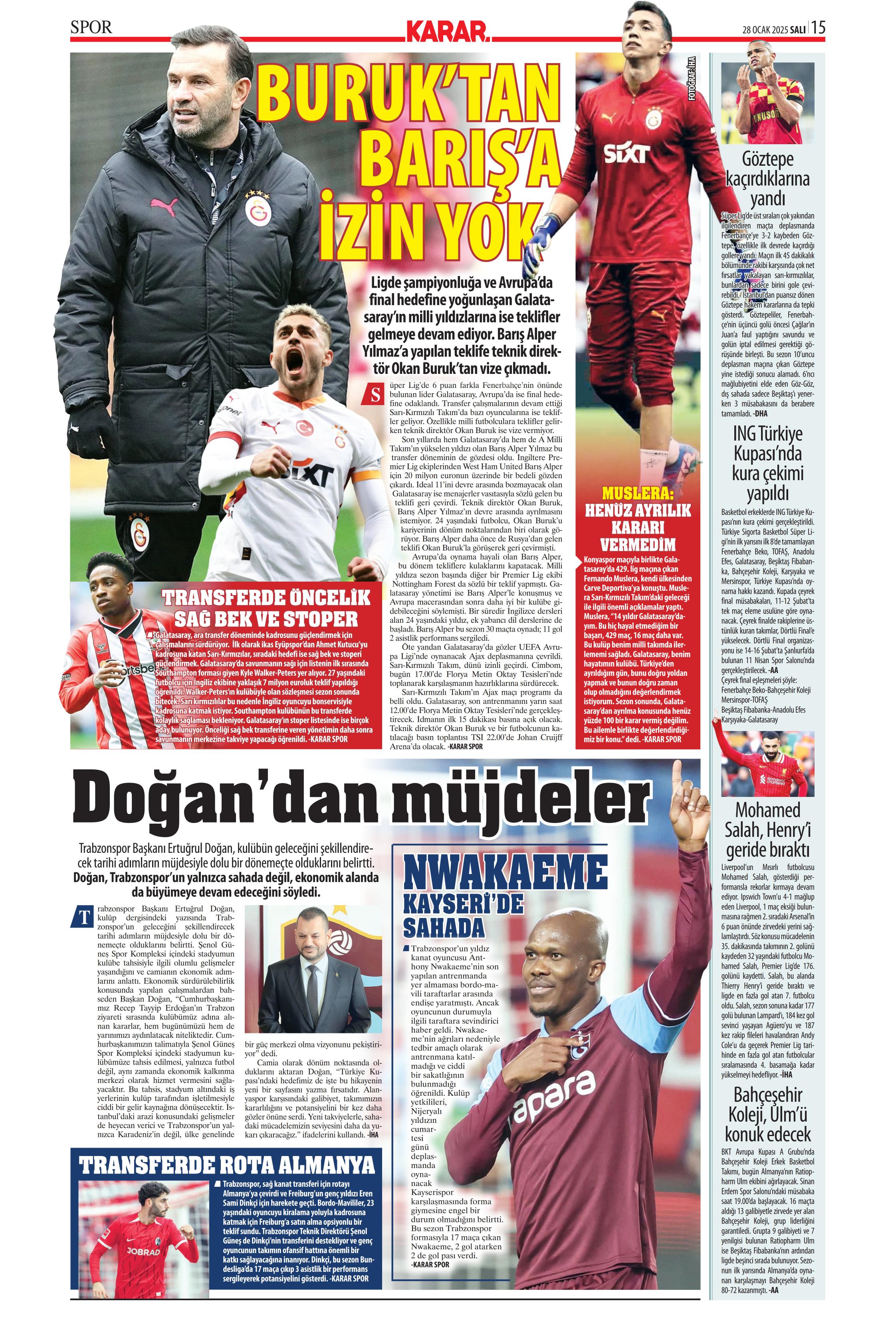 "Sıradaki transfer sol bek" | Sporun manşetleri  - 26. Foto