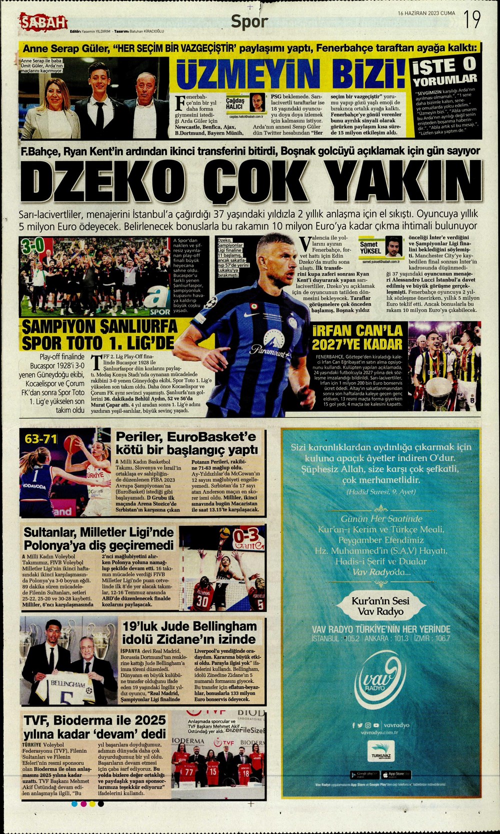 "Dzeko çok yakın" Sporun manşetleri (16 Haziran 2023)  - 21. Foto
