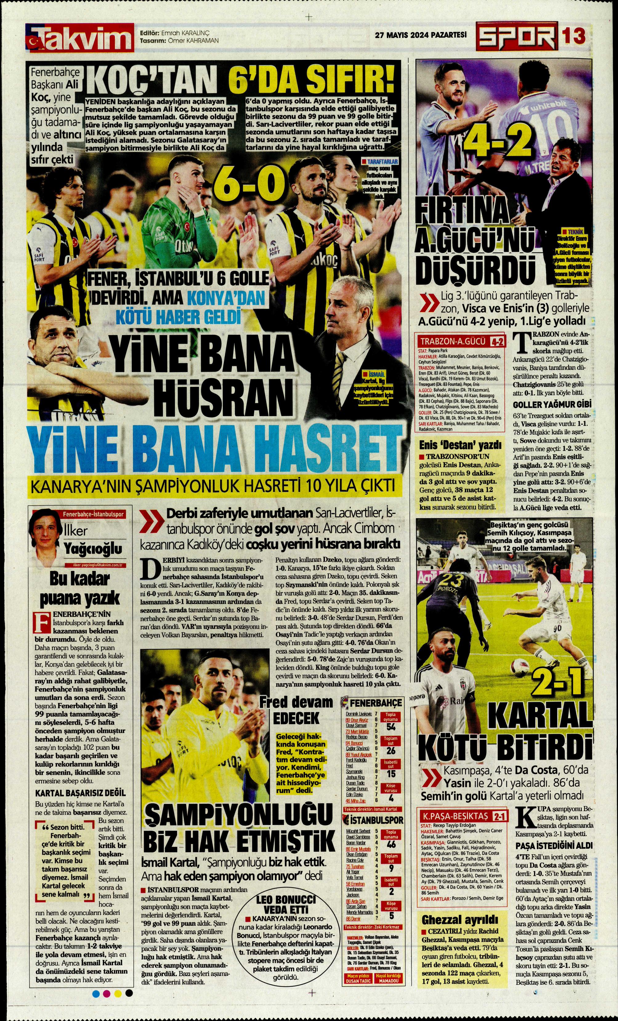 "Mayısların kralı şampiyon Aslan!" | Sporun manşetleri (27 Mayıs 2024)  - 48. Foto