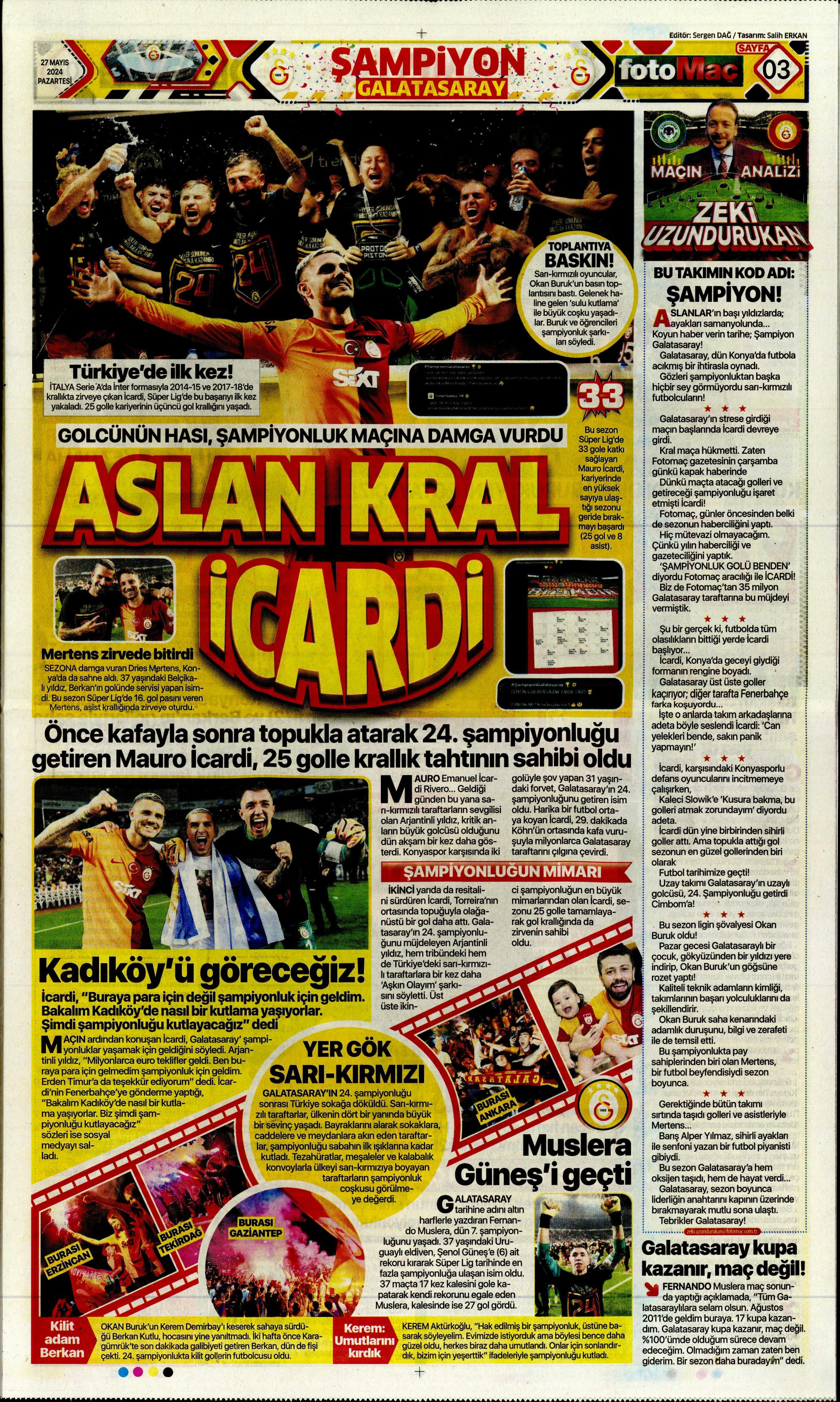 "Mayısların kralı şampiyon Aslan!" | Sporun manşetleri (27 Mayıs 2024)  - 18. Foto