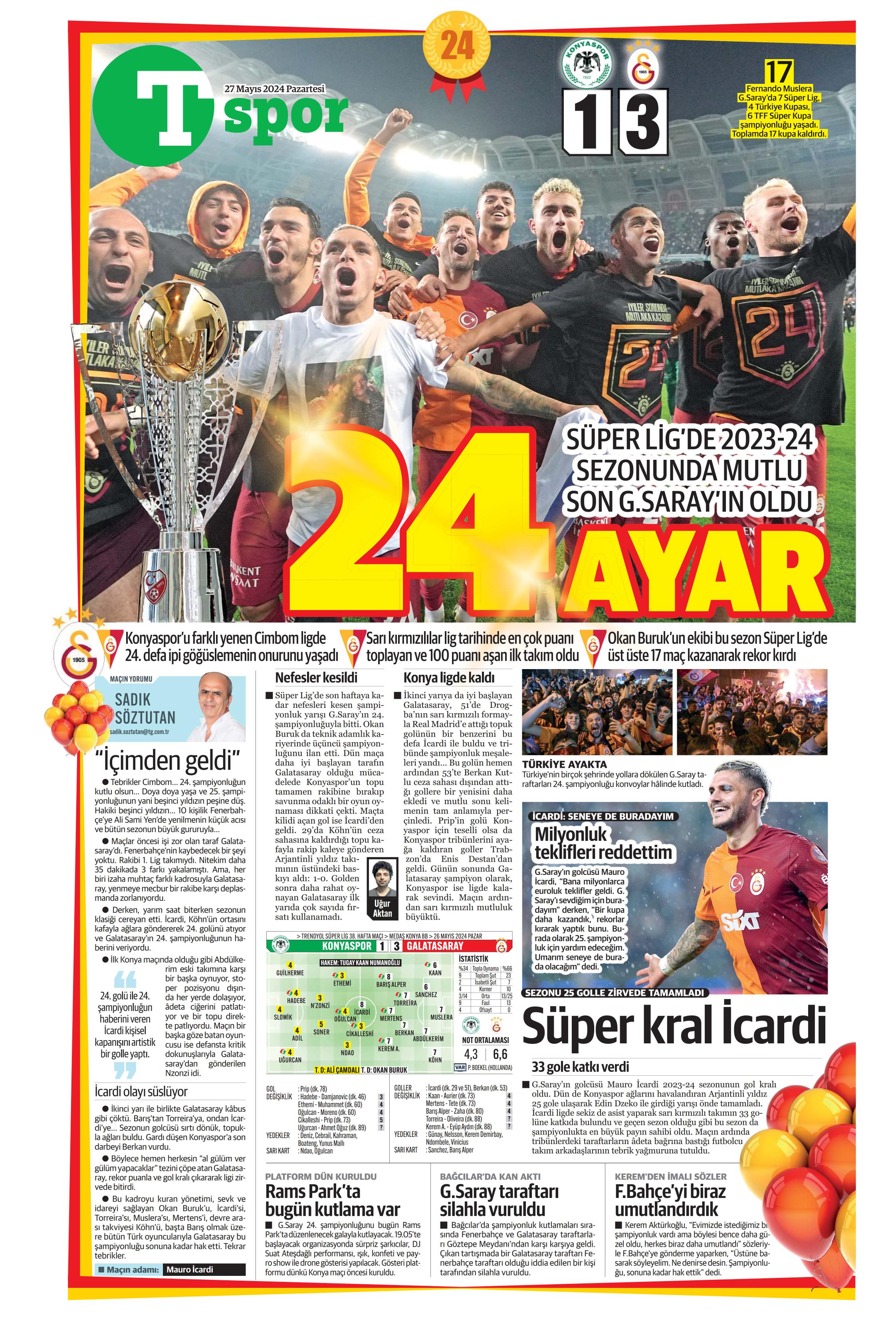 "Mayısların kralı şampiyon Aslan!" | Sporun manşetleri (27 Mayıs 2024)  - 55. Foto