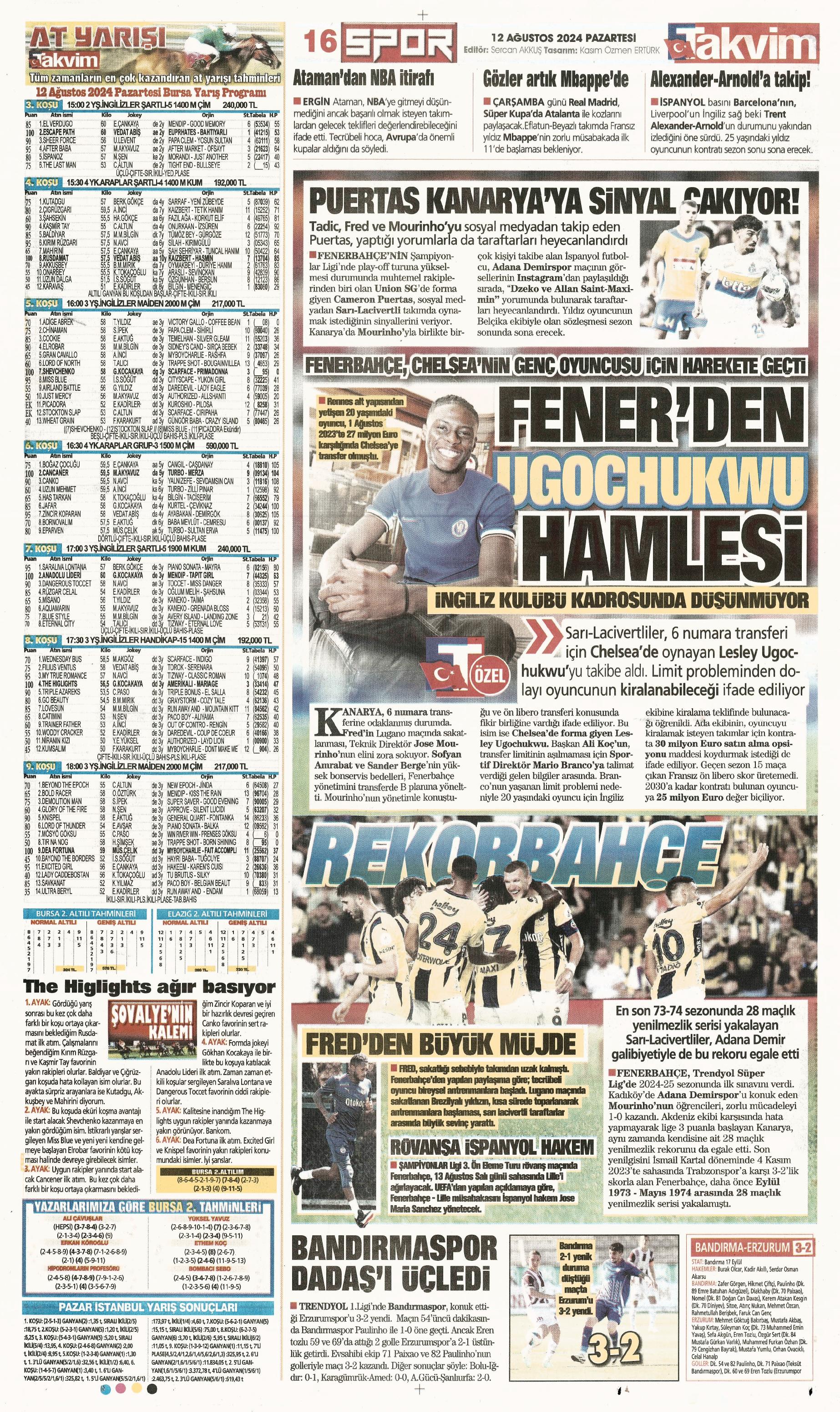 "Fenerbahçe'den 4 isim için İngiltere seferi" | Sporun manşetleri  - 36. Foto