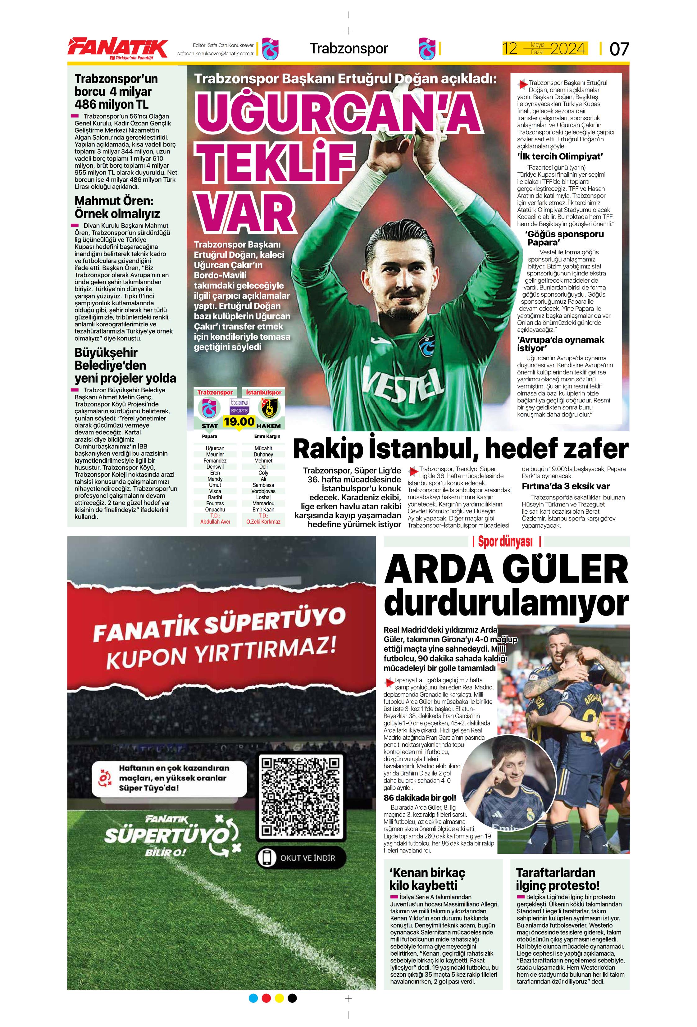 "Kerem piyangosu" | Sporun manşetleri (12 Mayıs 2024)  - 10. Foto