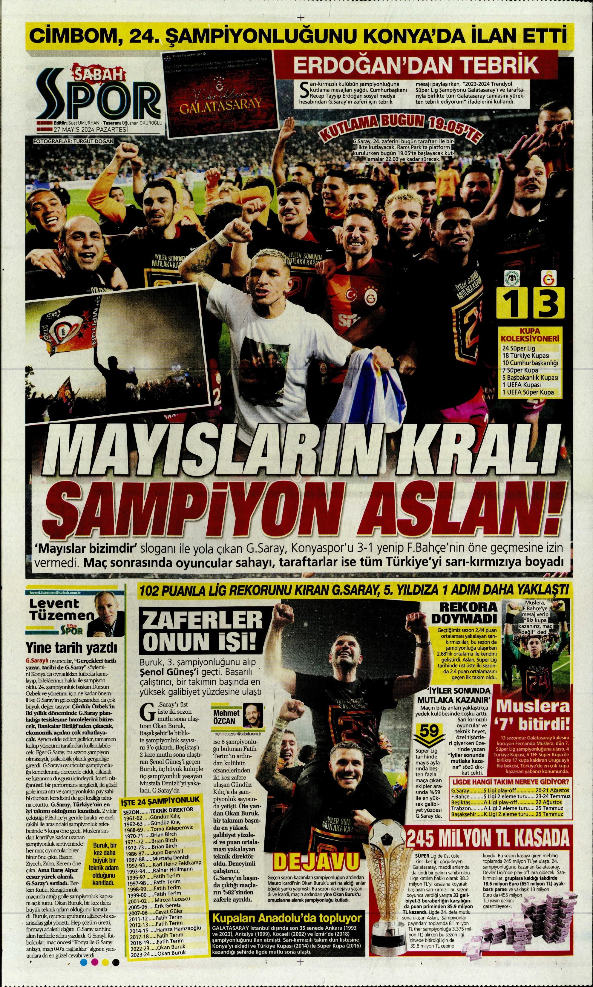 "Mayısların kralı şampiyon Aslan!" | Sporun manşetleri (27 Mayıs 2024)  - 42. Foto