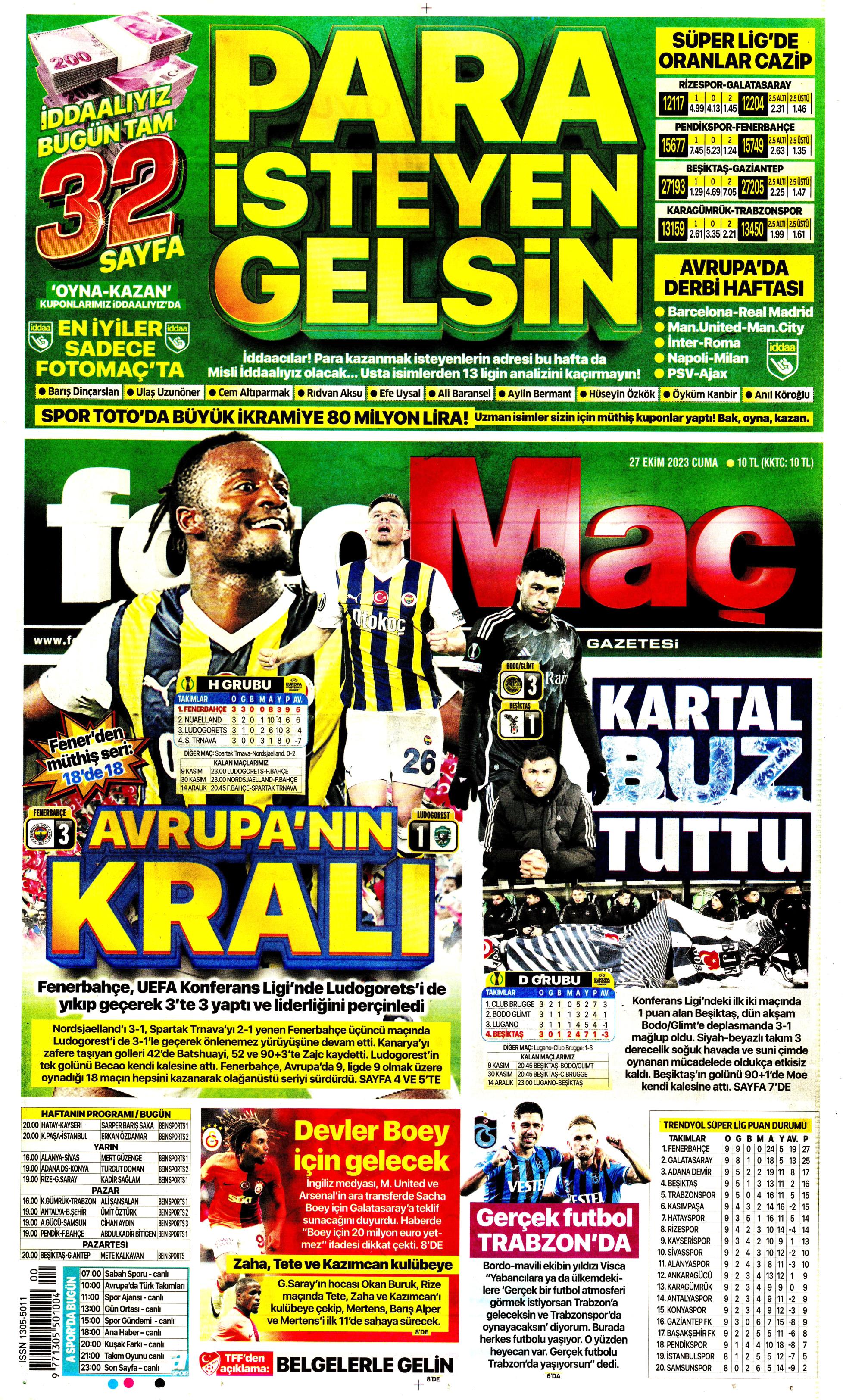 "Yüzyılın Fener'i" | Sporun manşetleri (27 Ekim 2023)  - 13. Foto