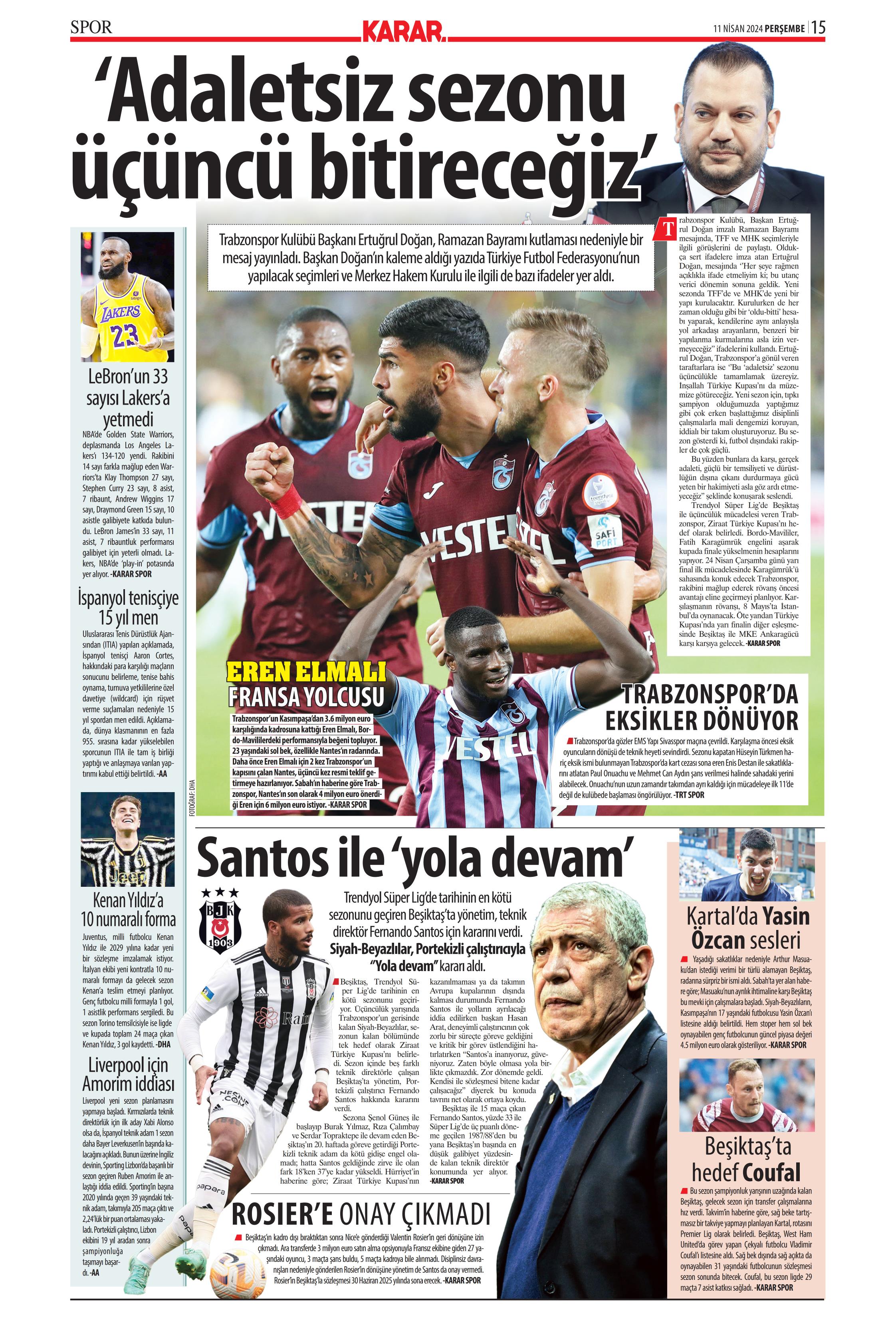 "Terim'in yerine Santos" | Sporun manşetleri (11 Nisan 2024)  - 19. Foto