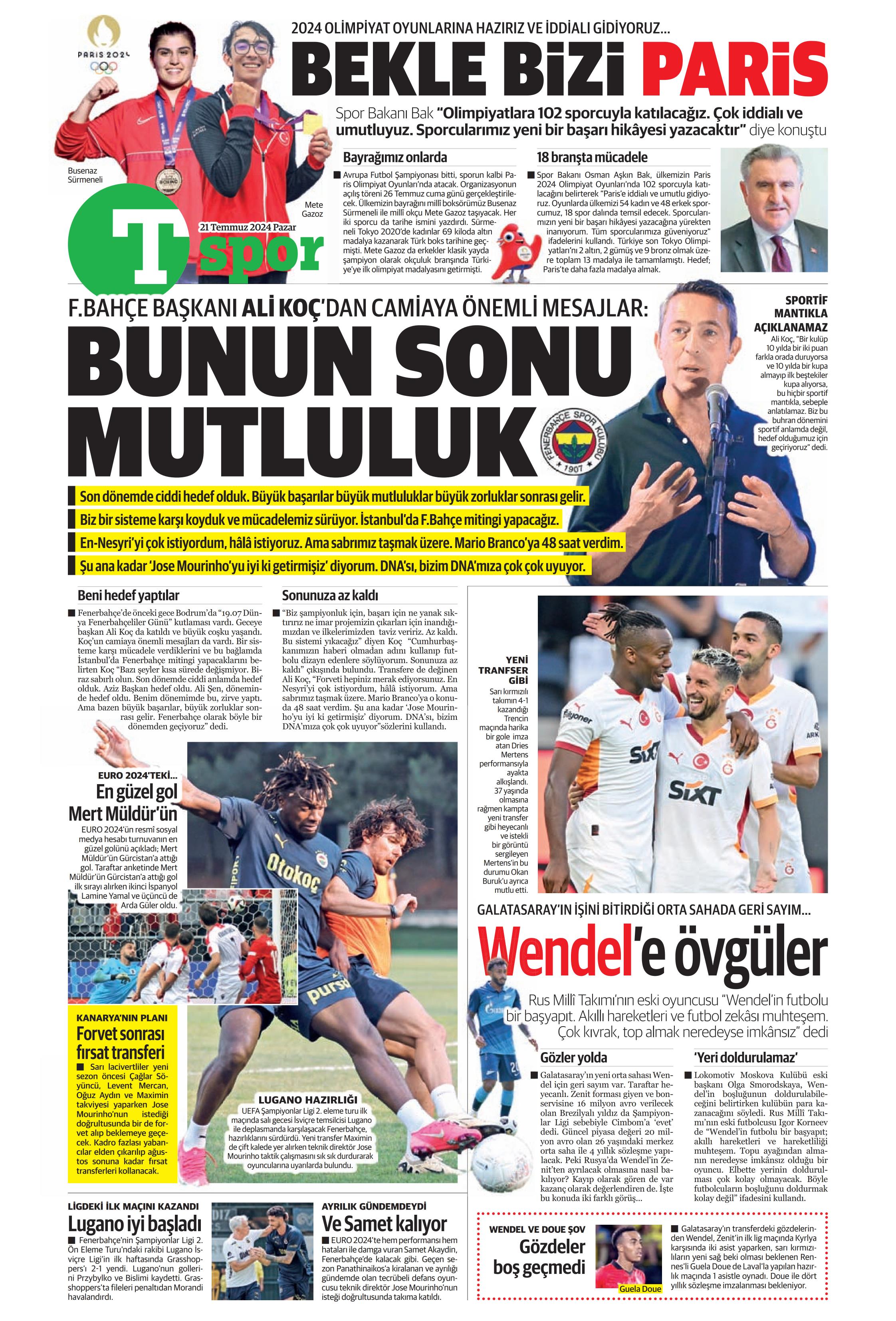 "Fenerbahçe'den Berge hamlesi" | Sporun Manşetleri (21 Temmuz 2024)  - 38. Foto