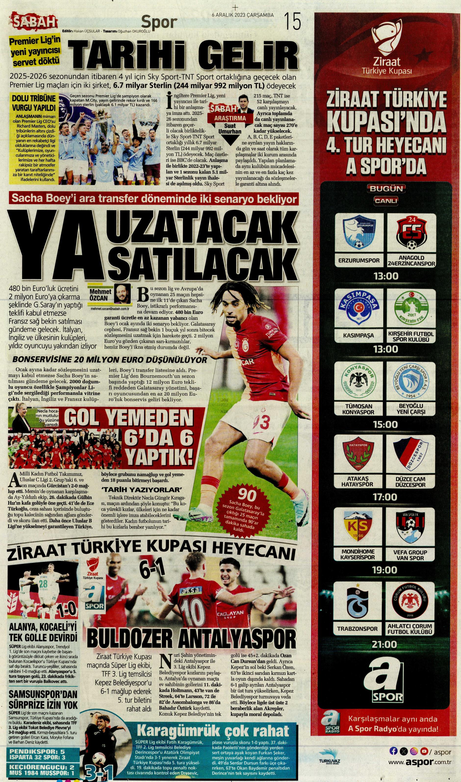 "Aslan'da operasyon başladı" | Sporun manşetleri (6 Aralık 2023)  - 23. Foto