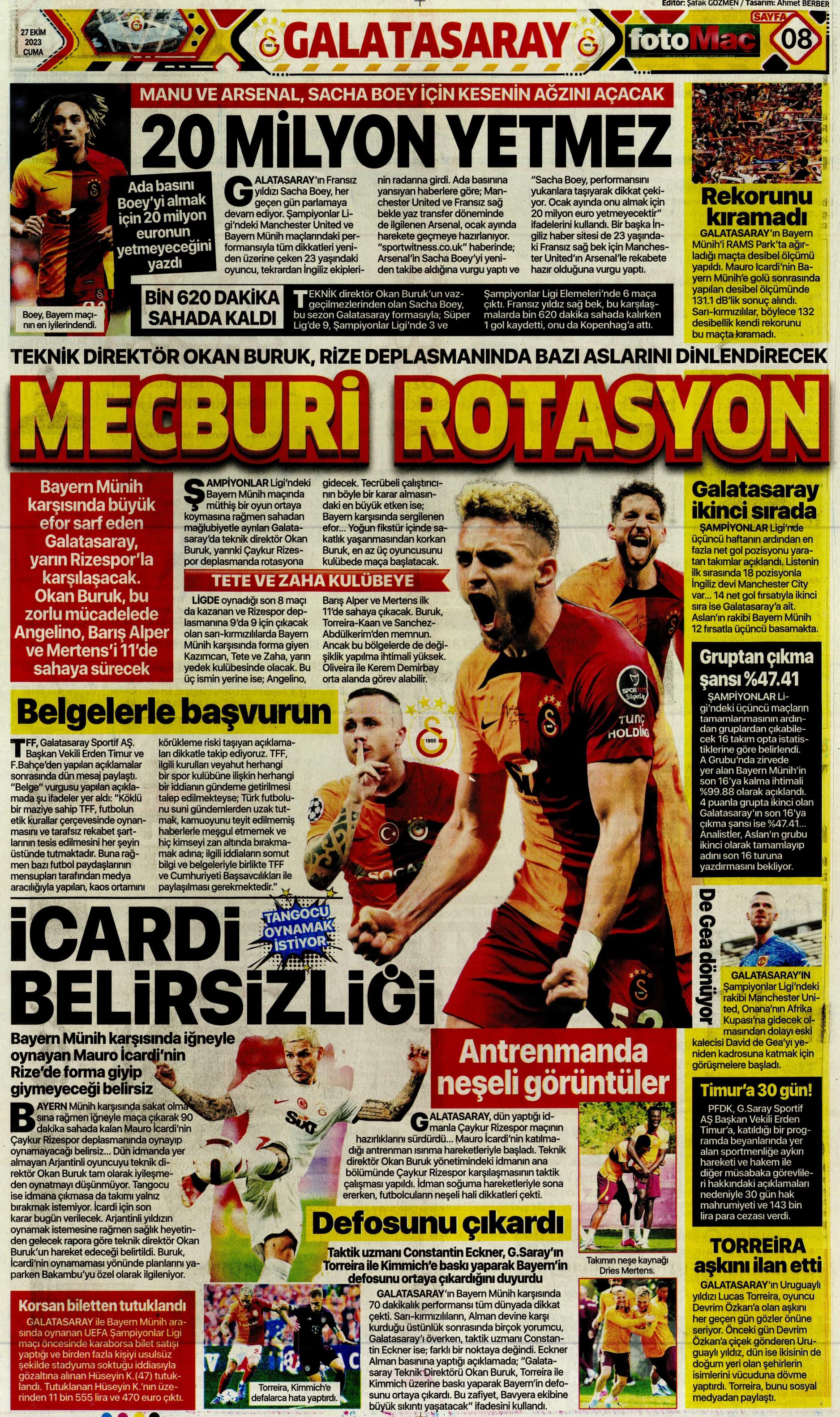 "Yüzyılın Fener'i" | Sporun manşetleri (27 Ekim 2023)  - 15. Foto