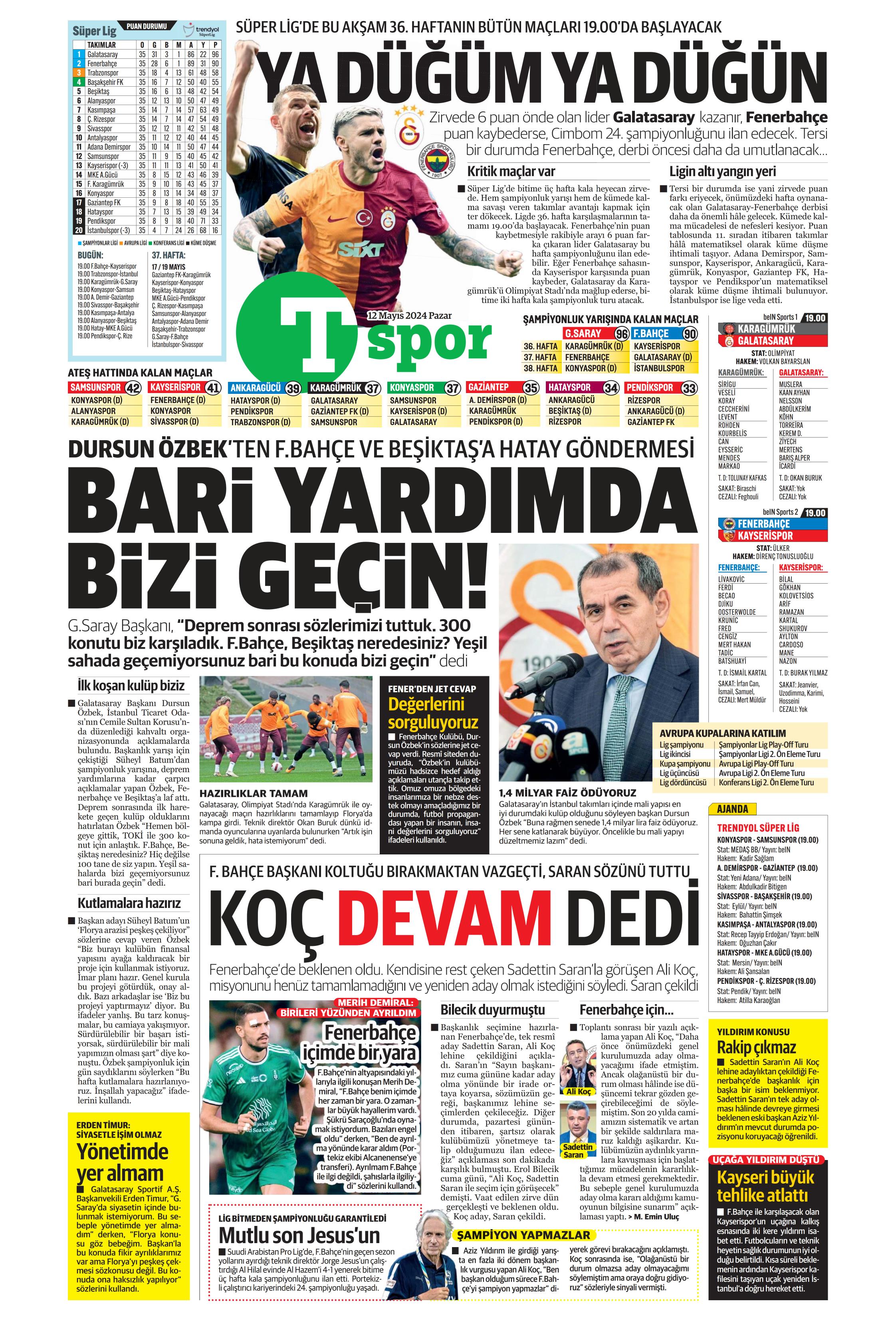 "Kerem piyangosu" | Sporun manşetleri (12 Mayıs 2024)  - 41. Foto