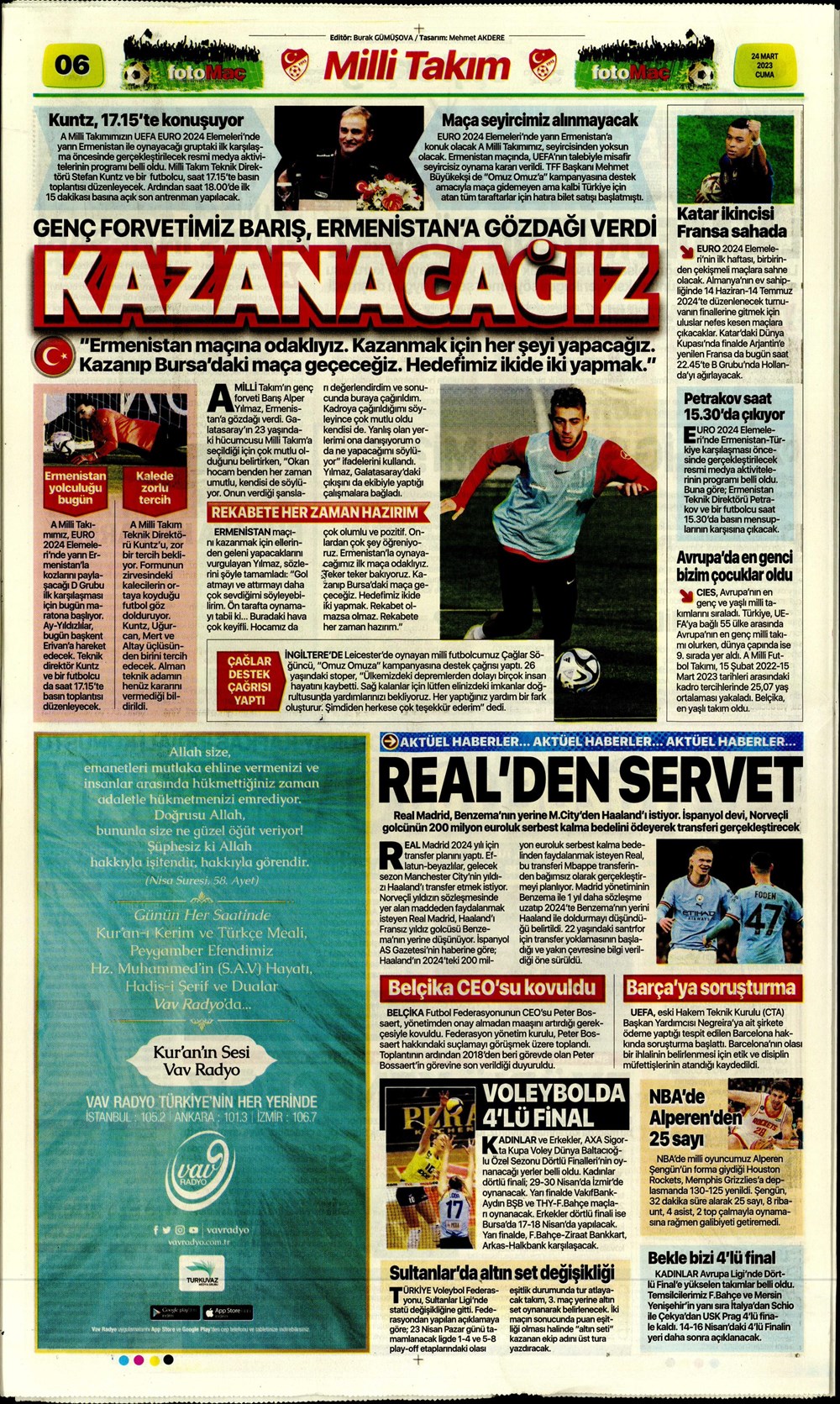 "Kuntz'dan son ayarlar" - Sporun manşetleri  - 14. Foto