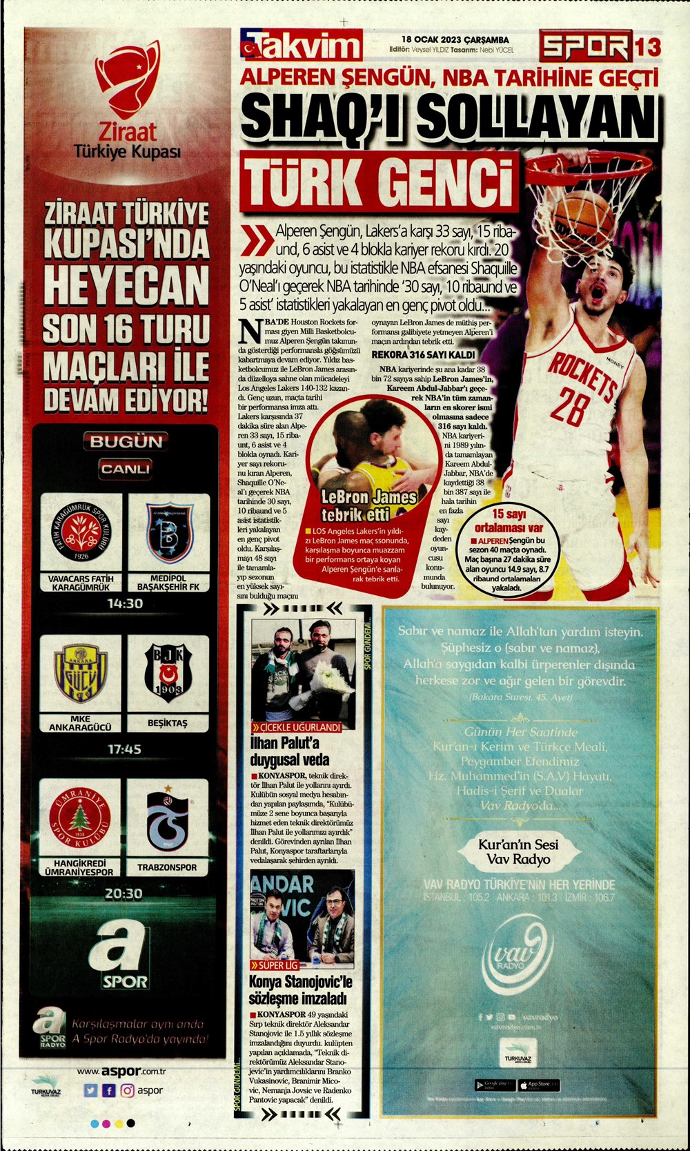 Sporun Manşetleri (18 Ocak 2023) - 30. Foto