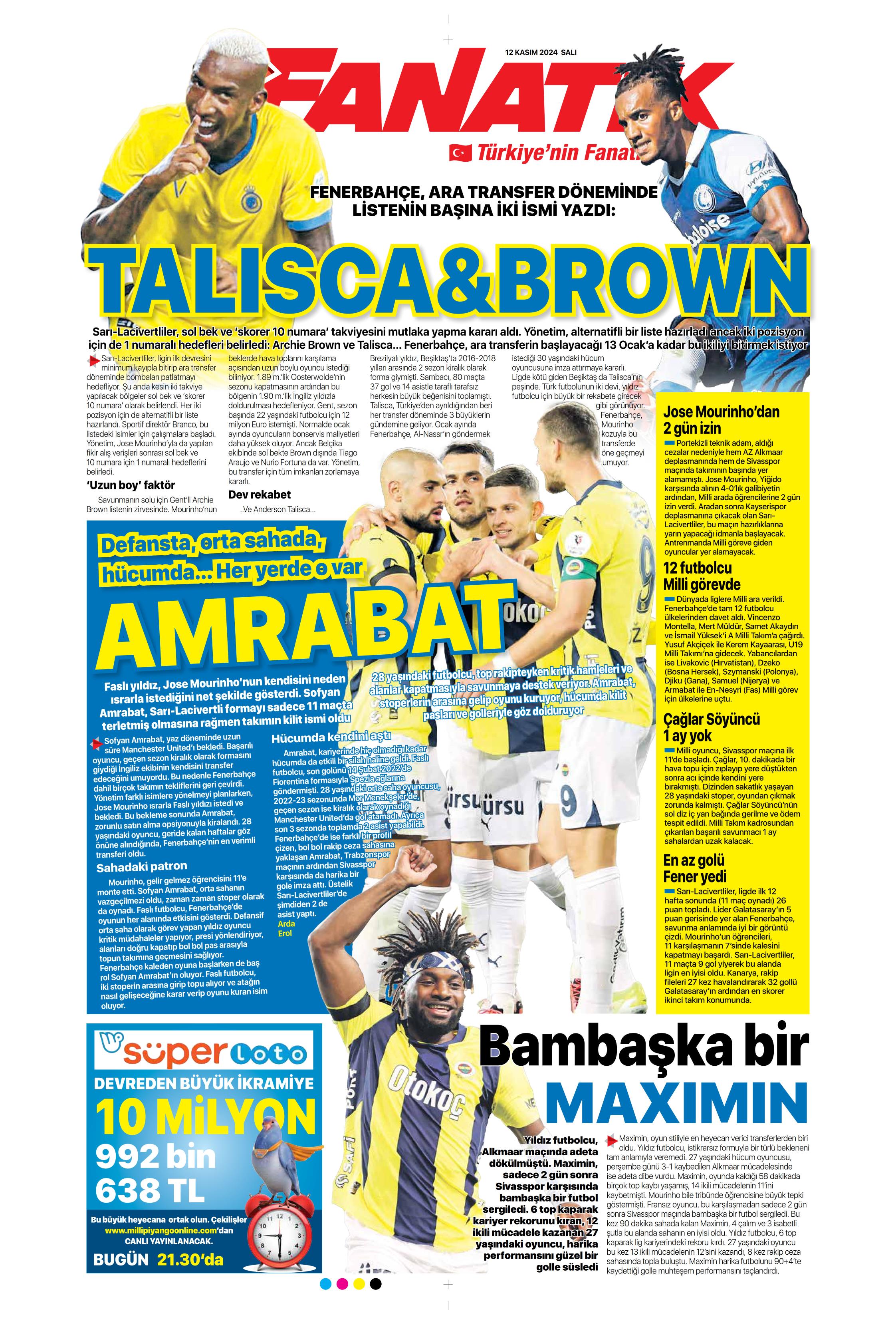 "Listenin başında onlar var: Talisca & Brown" | Sporun manşetleri (12 Kasım 2024)  - 9. Foto