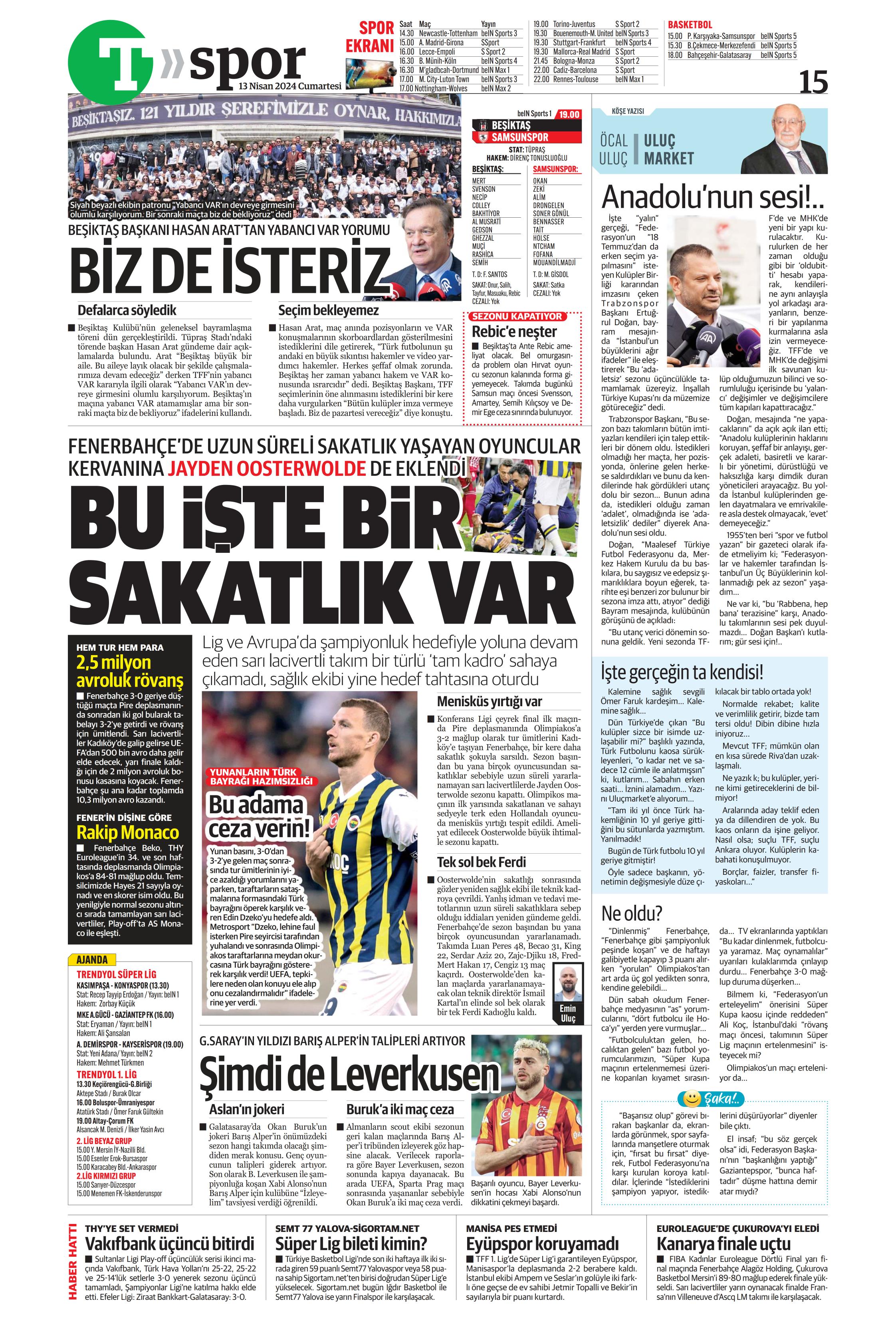 "Cimbom'un çehresi değişecek" | Sporun manşetleri (13 Nisan 2024)  - 37. Foto