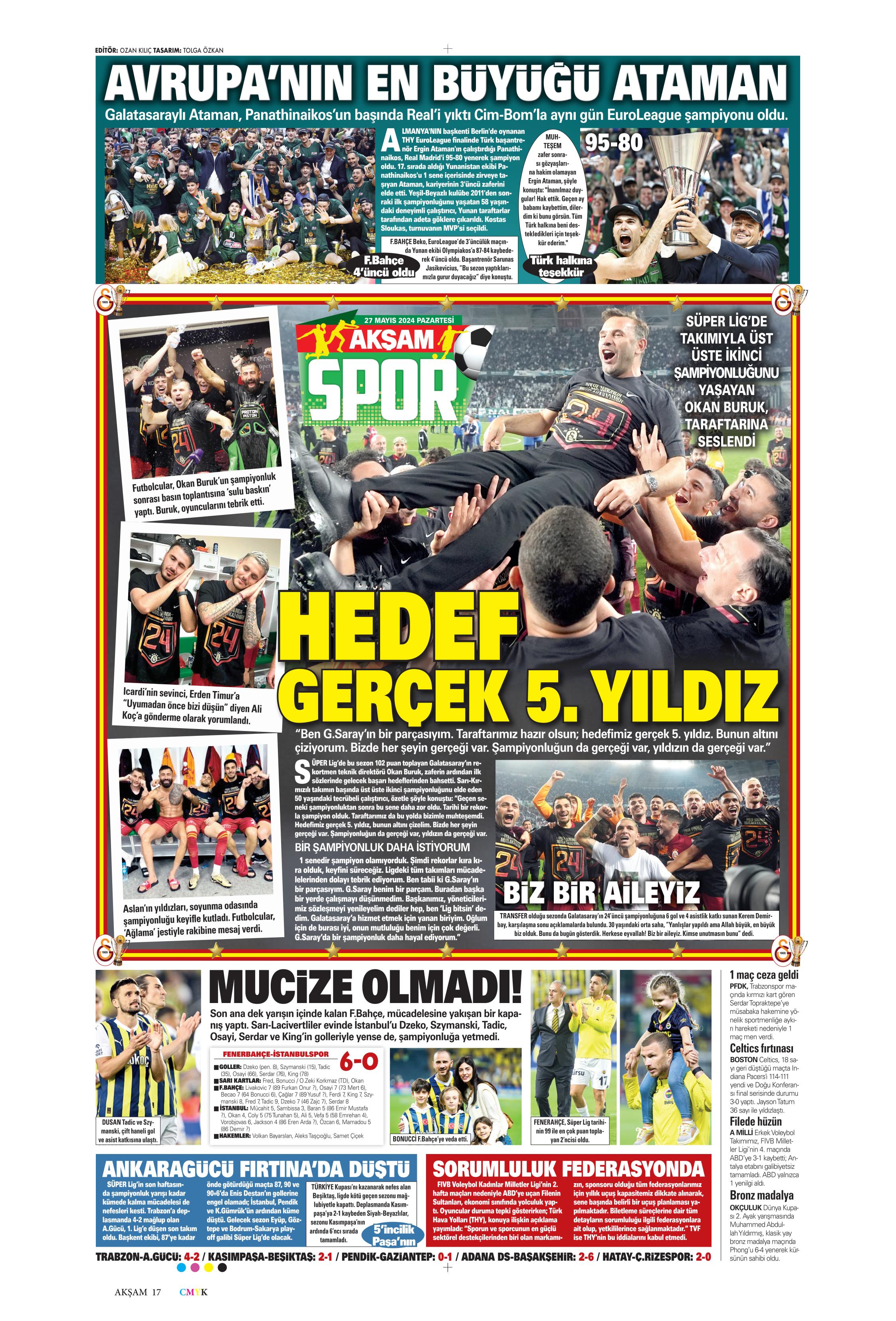 "Mayısların kralı şampiyon Aslan!" | Sporun manşetleri (27 Mayıs 2024)  - 1. Foto