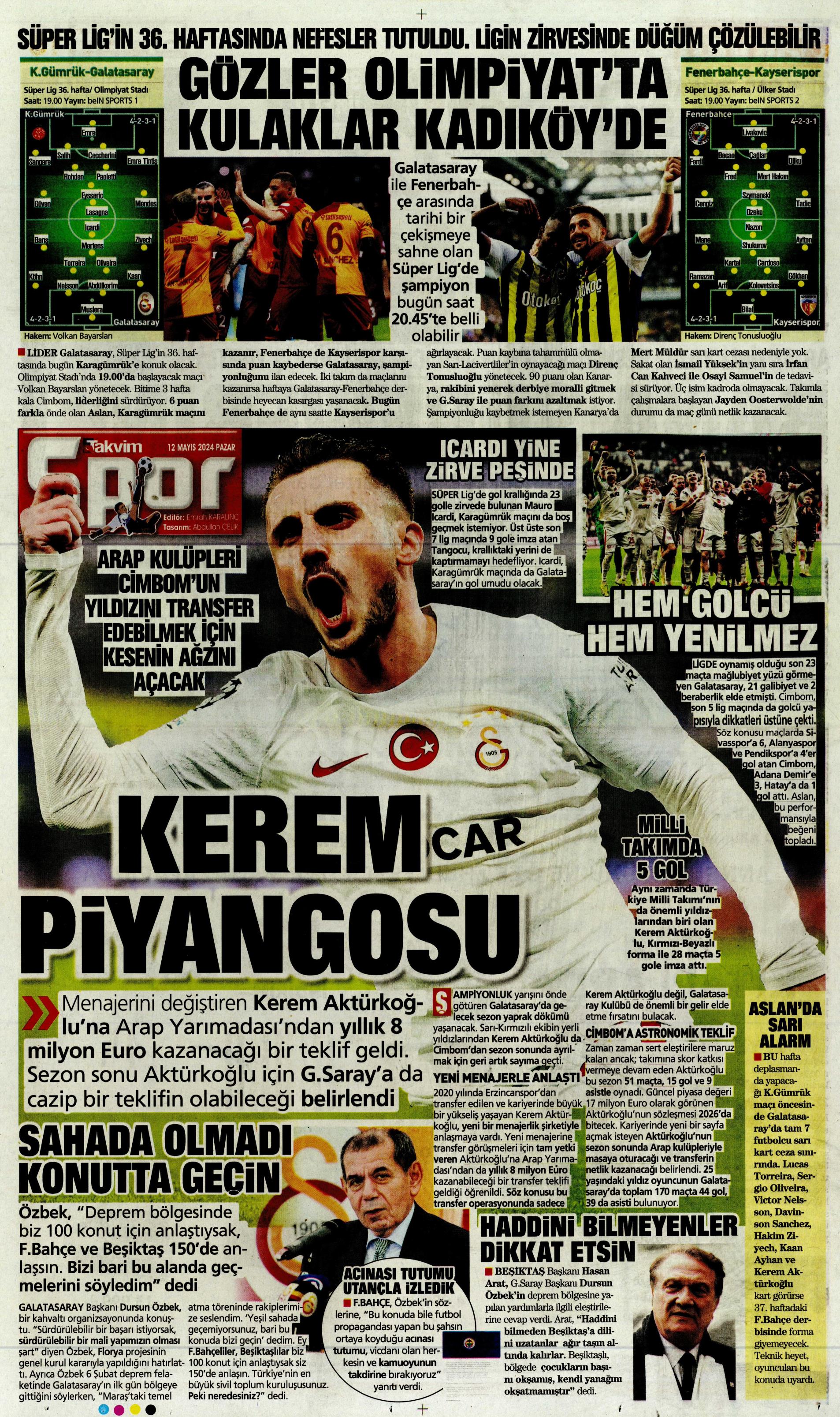 "Kerem piyangosu" | Sporun manşetleri (12 Mayıs 2024)  - 40. Foto