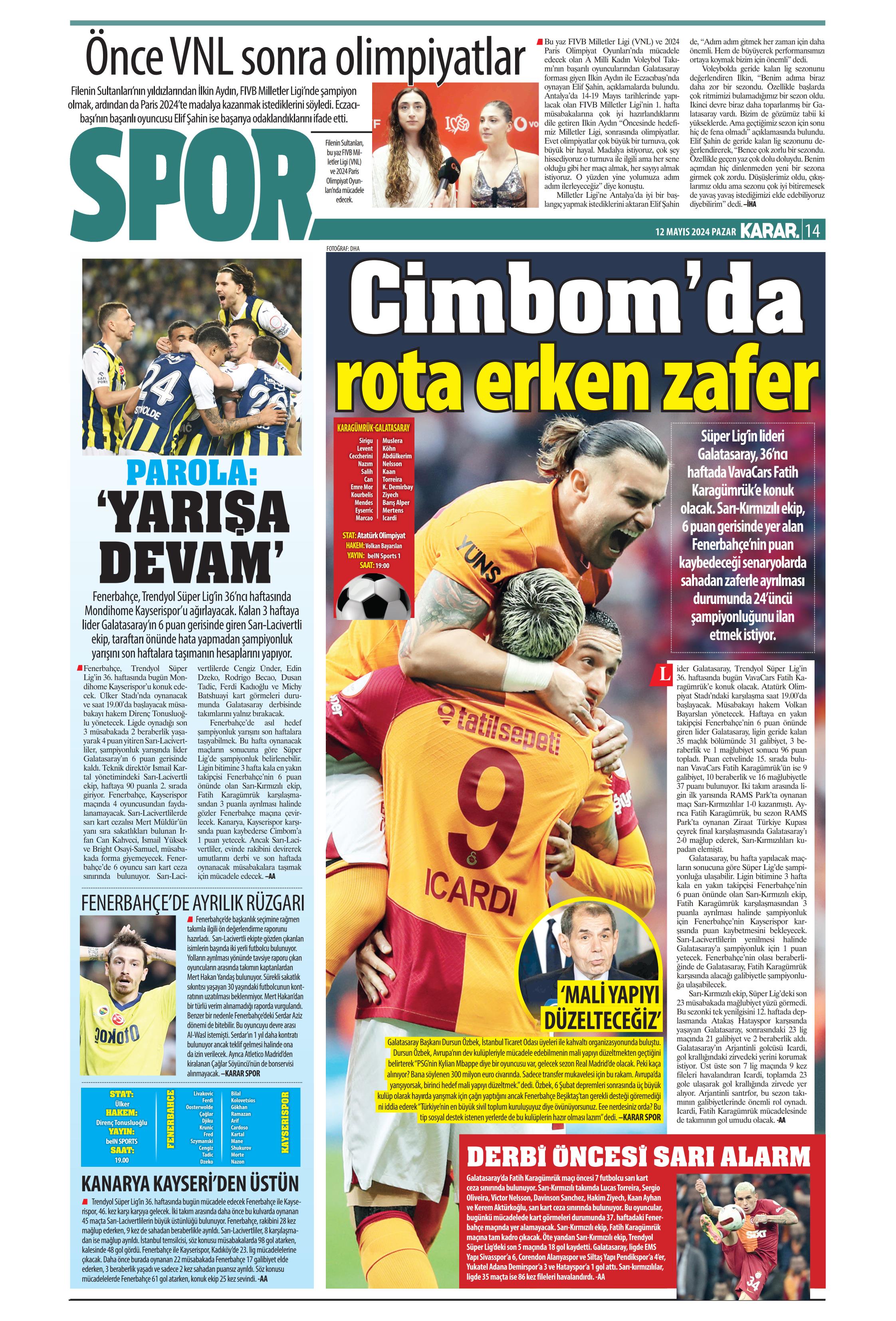 "Kerem piyangosu" | Sporun manşetleri (12 Mayıs 2024)  - 20. Foto