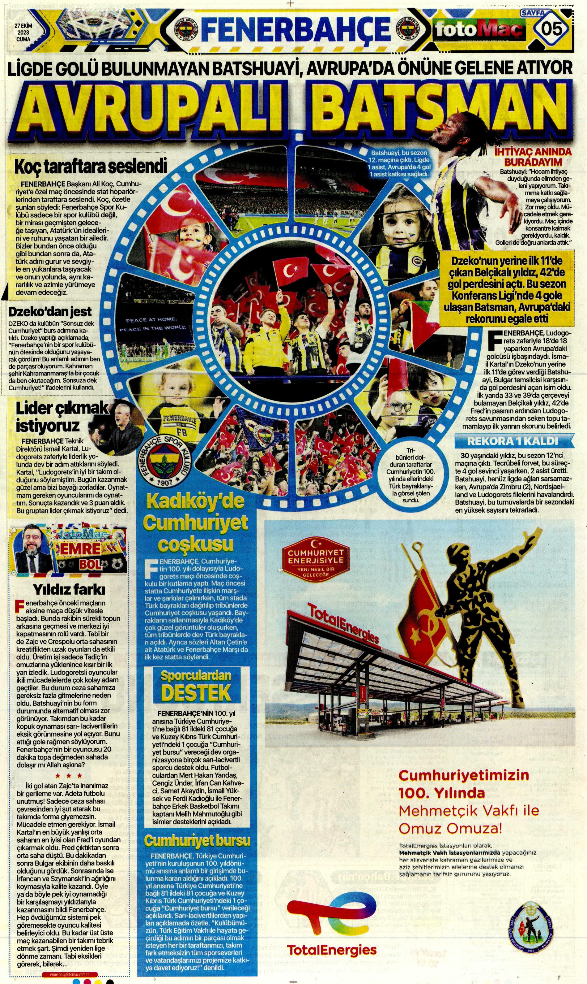 "Yüzyılın Fener'i" | Sporun manşetleri (27 Ekim 2023)  - 16. Foto