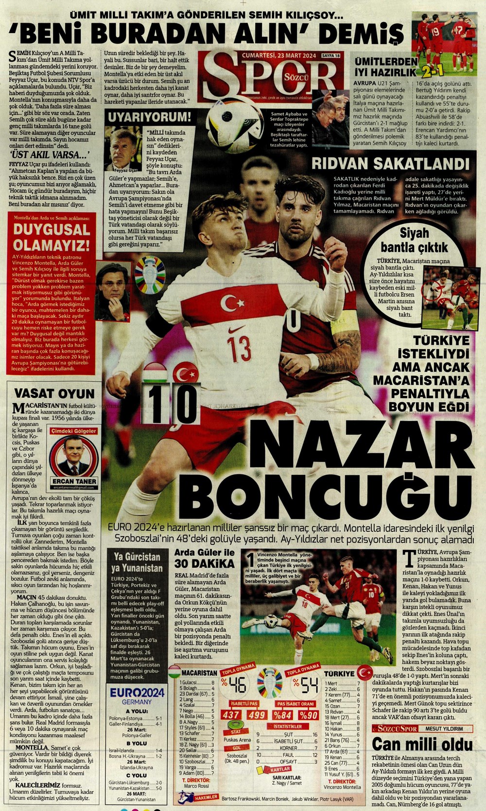 "Macar Kabusu" Sporun Manşetleri (23 Mart 2024) Son Dakika Spor