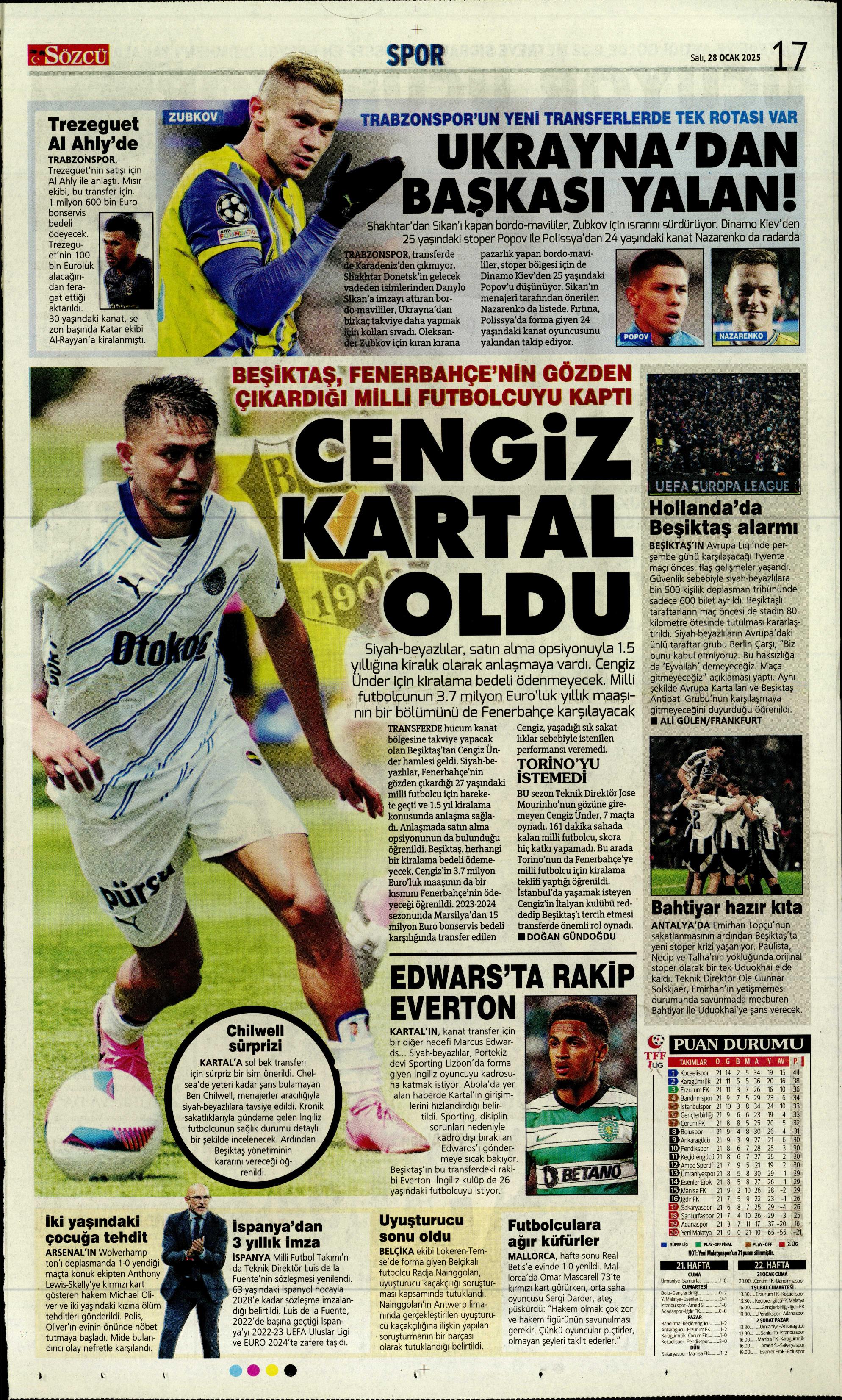 "Sıradaki transfer sol bek" | Sporun manşetleri  - 31. Foto