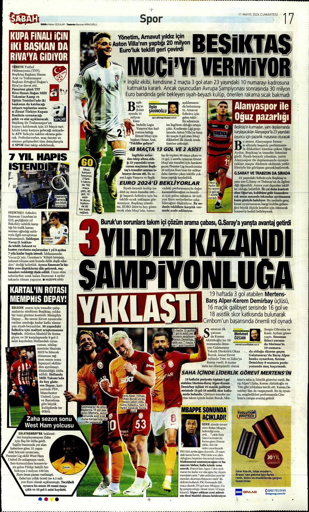 "Fener'de Mourinho sesleri" | Sporun manşetleri (11 Mayıs 2024)  - 28. Foto