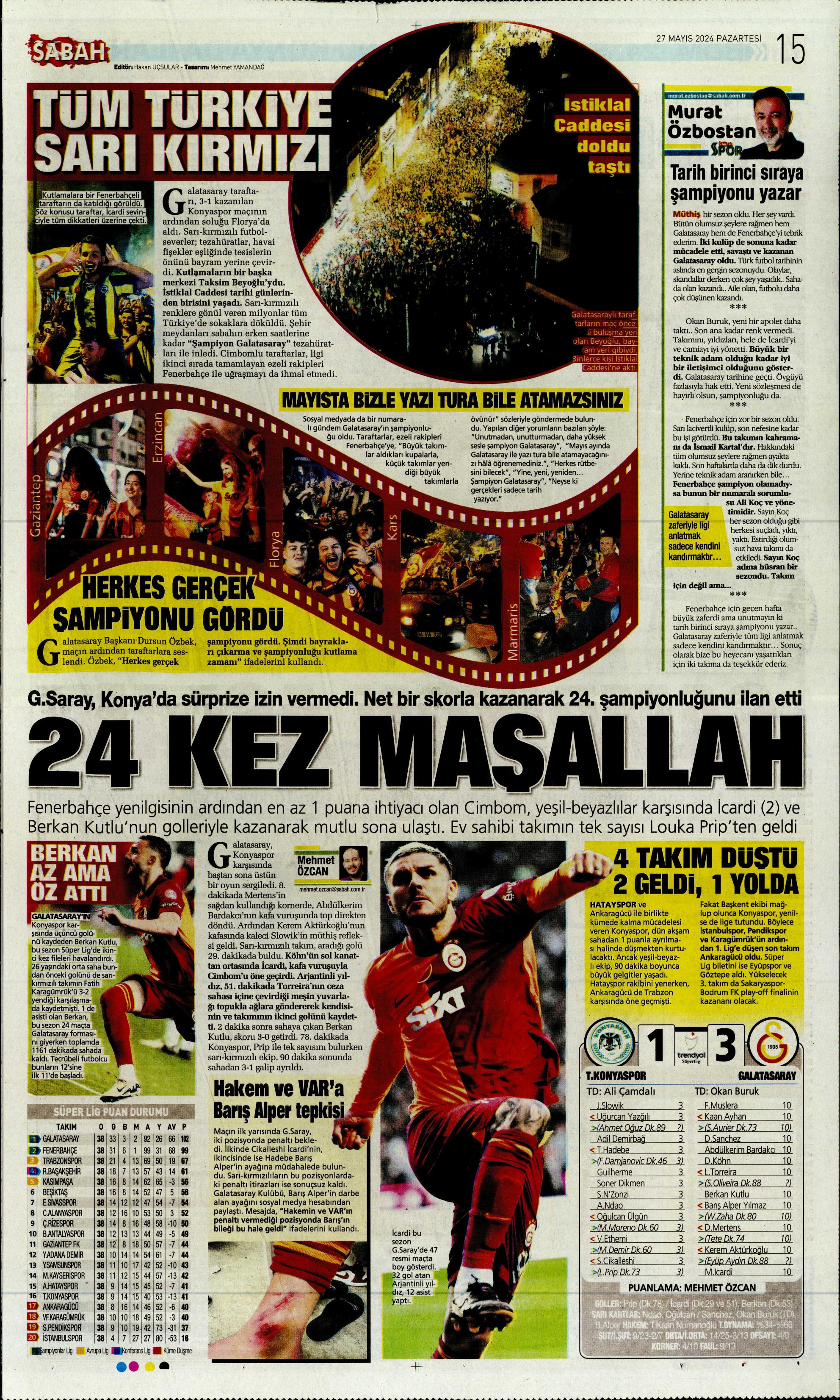 "Mayısların kralı şampiyon Aslan!" | Sporun manşetleri (27 Mayıs 2024)  - 41. Foto