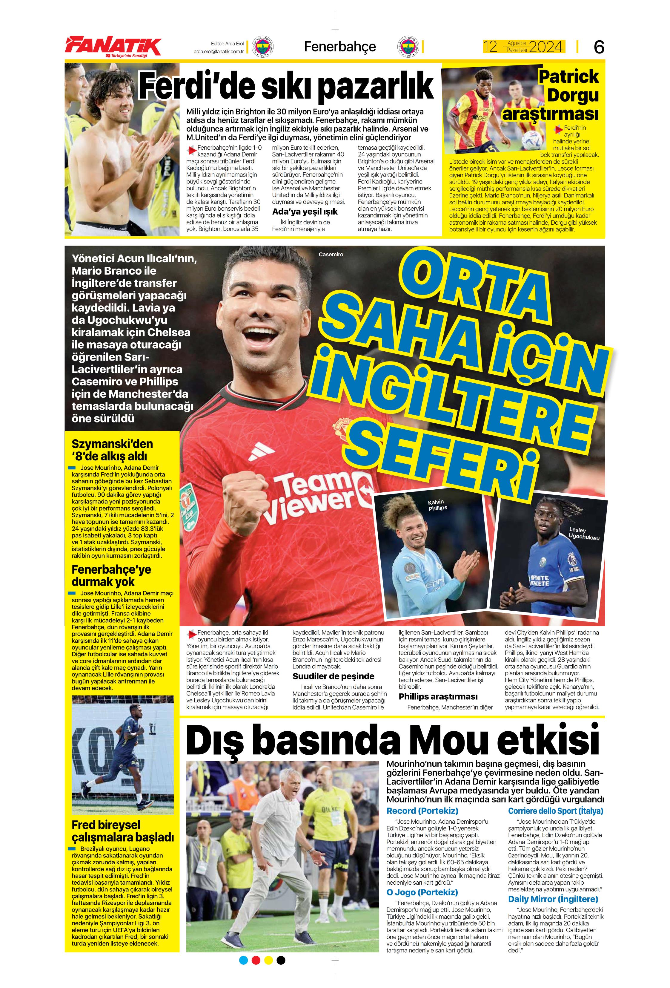 "Fenerbahçe'den 4 isim için İngiltere seferi" | Sporun manşetleri  - 7. Foto