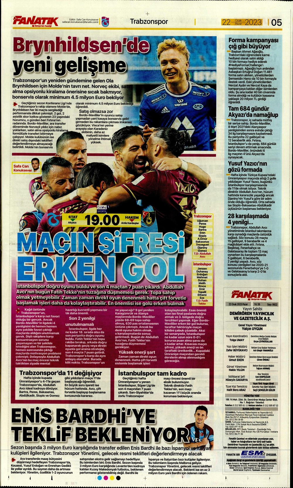 Sporun Manşetleri (22 Ocak 2023) - 10. Foto