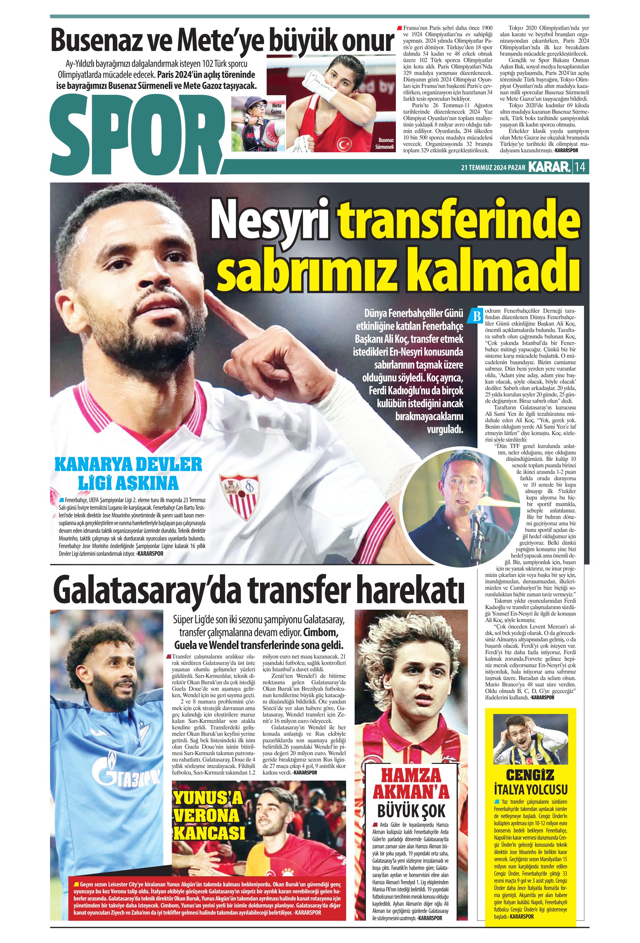 "Fenerbahçe'den Berge hamlesi" | Sporun Manşetleri (21 Temmuz 2024)  - 19. Foto