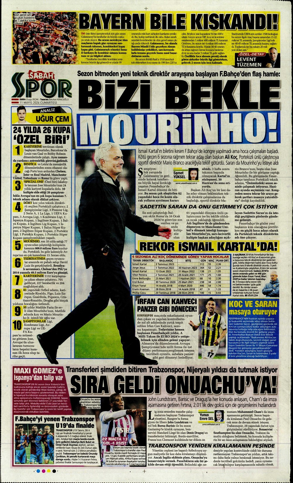 "Fener'de Mourinho sesleri" | Sporun manşetleri (11 Mayıs 2024)  - 27. Foto