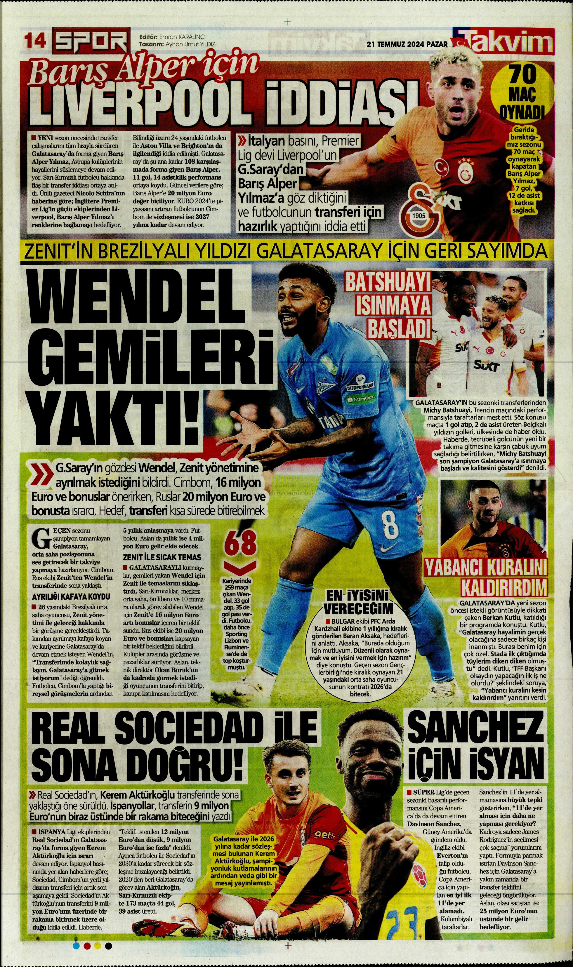 "Fenerbahçe'den Berge hamlesi" | Sporun Manşetleri (21 Temmuz 2024)  - 35. Foto