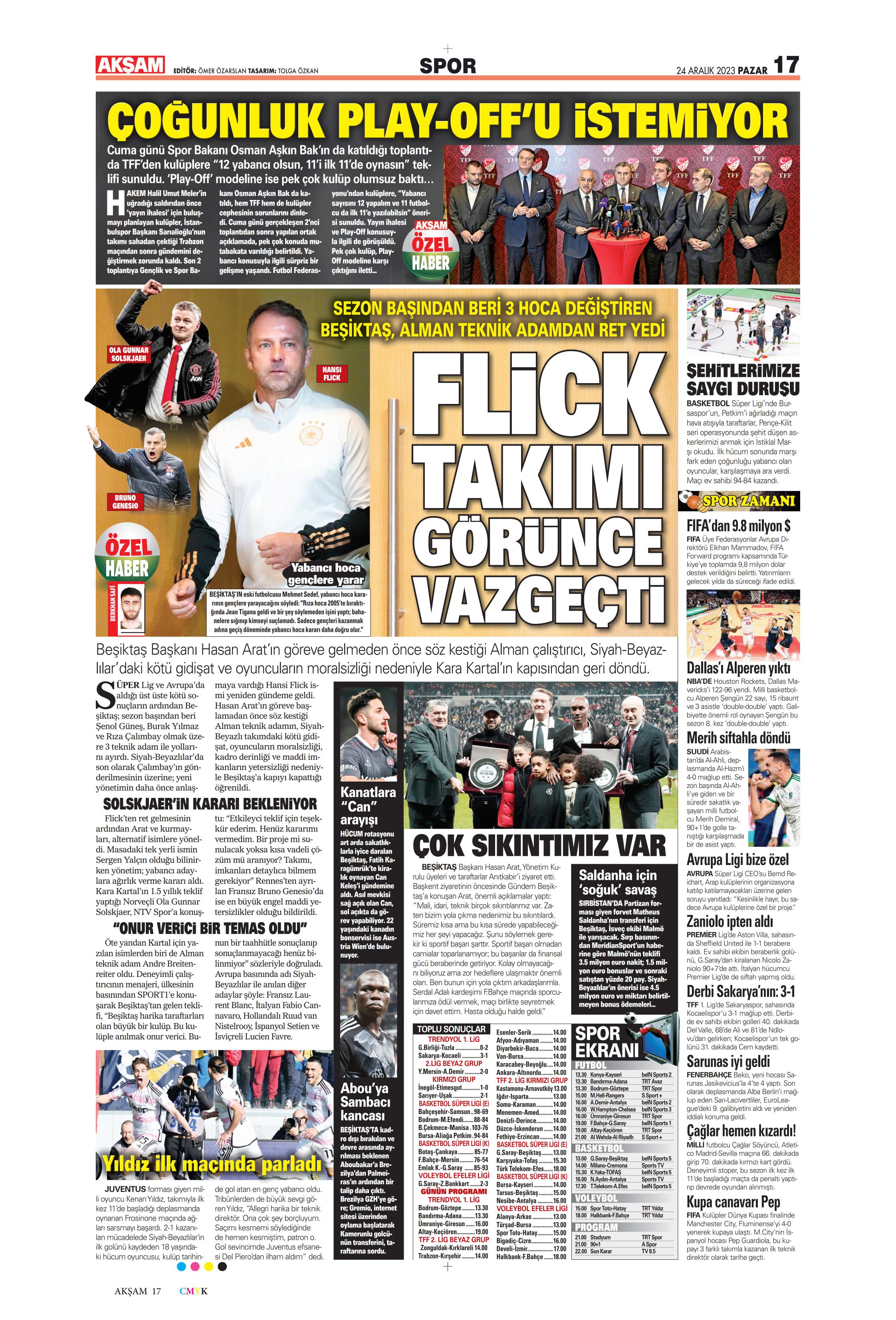 "Flick takımı görünce vazgeçti" | Sporun manşetleri (24 Aralık 2023)  - 1. Foto