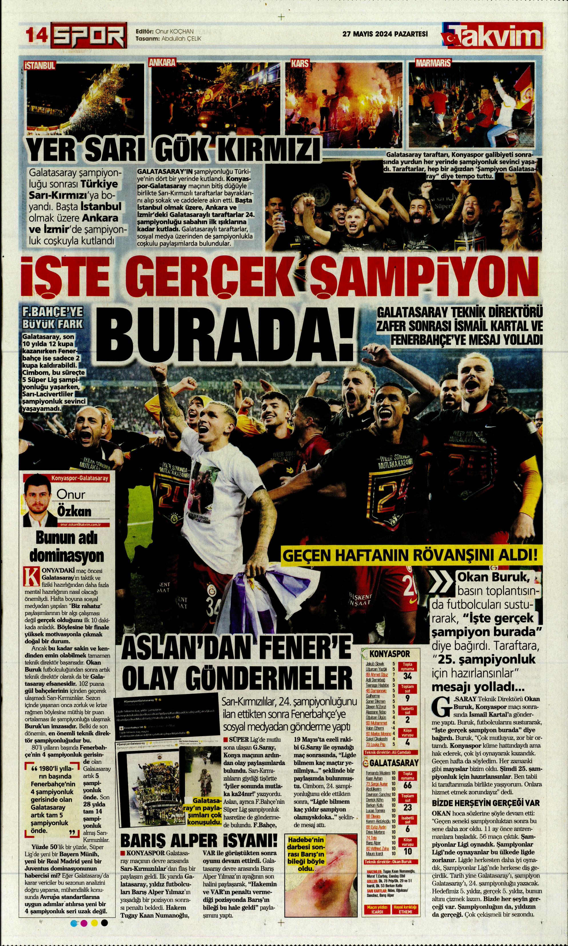 "Mayısların kralı şampiyon Aslan!" | Sporun manşetleri (27 Mayıs 2024)  - 50. Foto