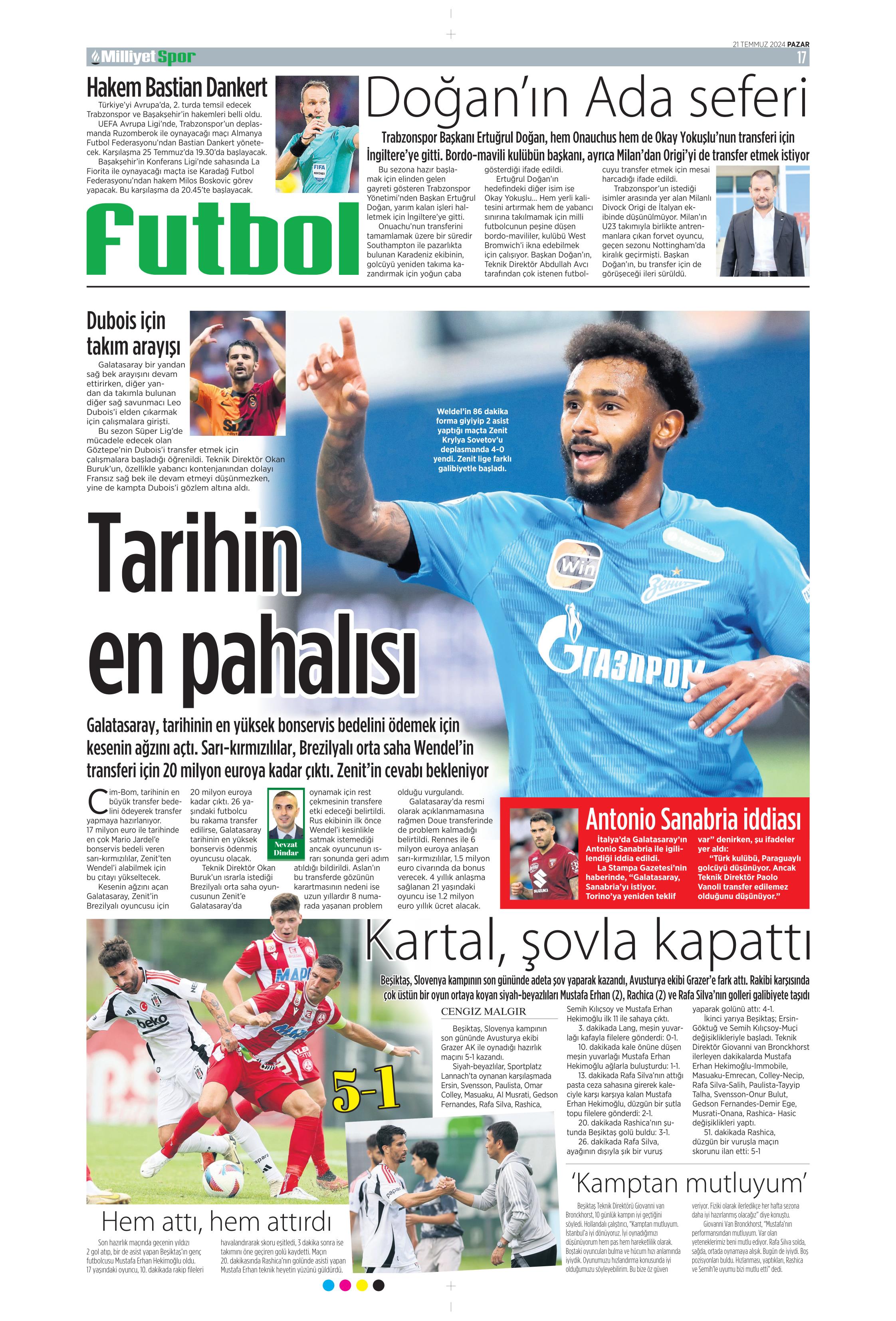 "Fenerbahçe'den Berge hamlesi" | Sporun Manşetleri (21 Temmuz 2024)  - 20. Foto