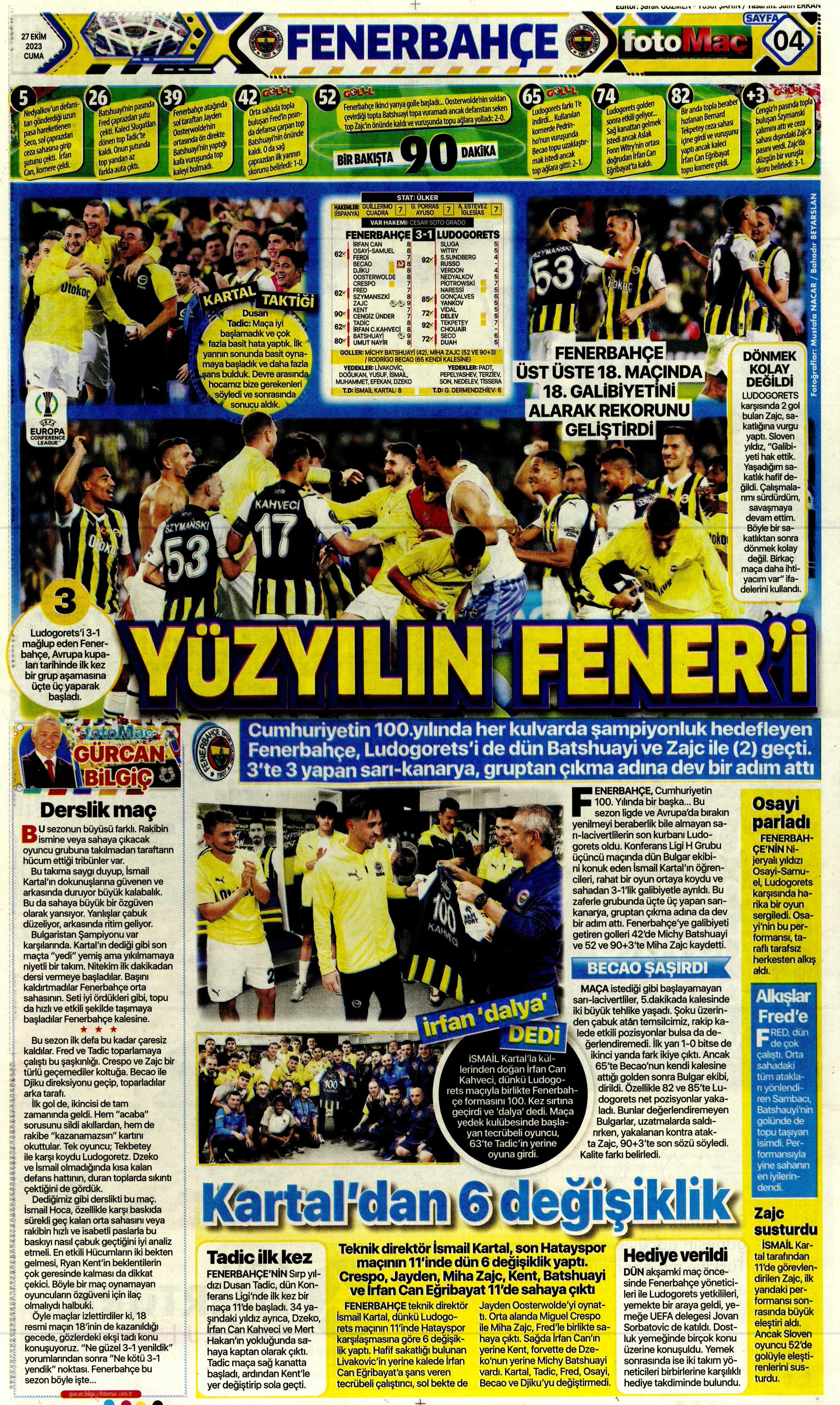 "Yüzyılın Fener'i" | Sporun manşetleri (27 Ekim 2023)  - 14. Foto
