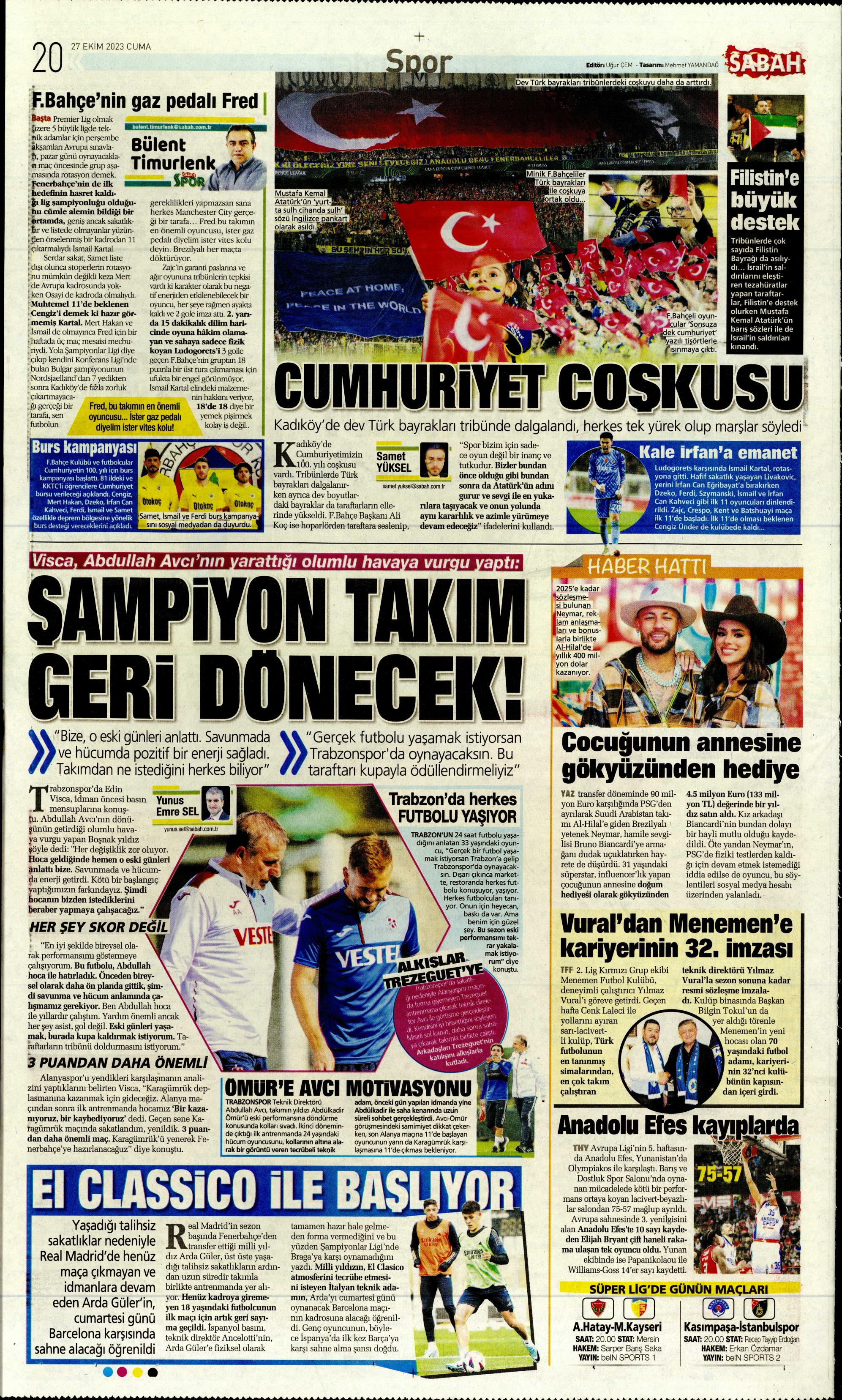 "Yüzyılın Fener'i" | Sporun manşetleri (27 Ekim 2023)  - 29. Foto