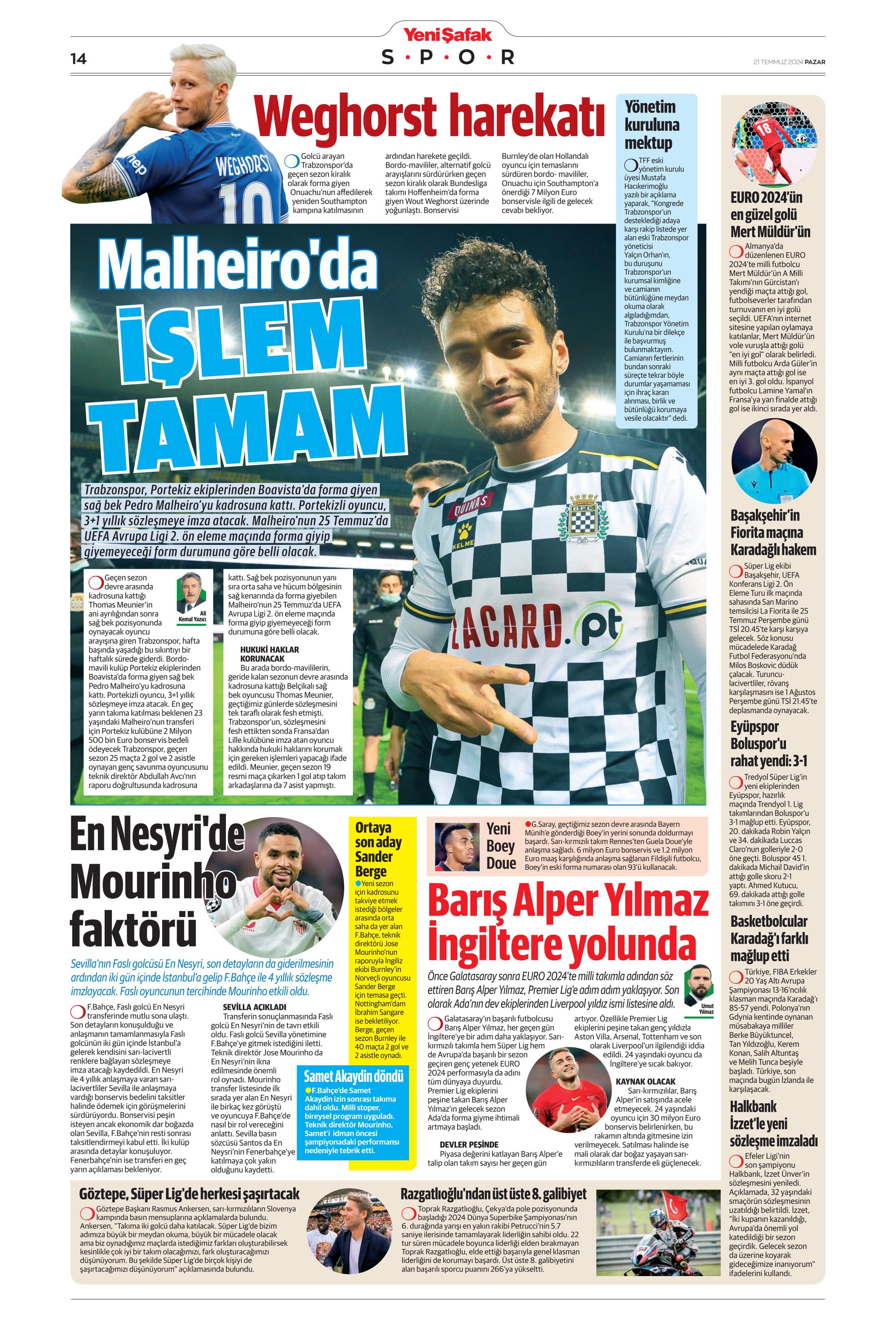 "Fenerbahçe'den Berge hamlesi" | Sporun Manşetleri (21 Temmuz 2024)  - 36. Foto