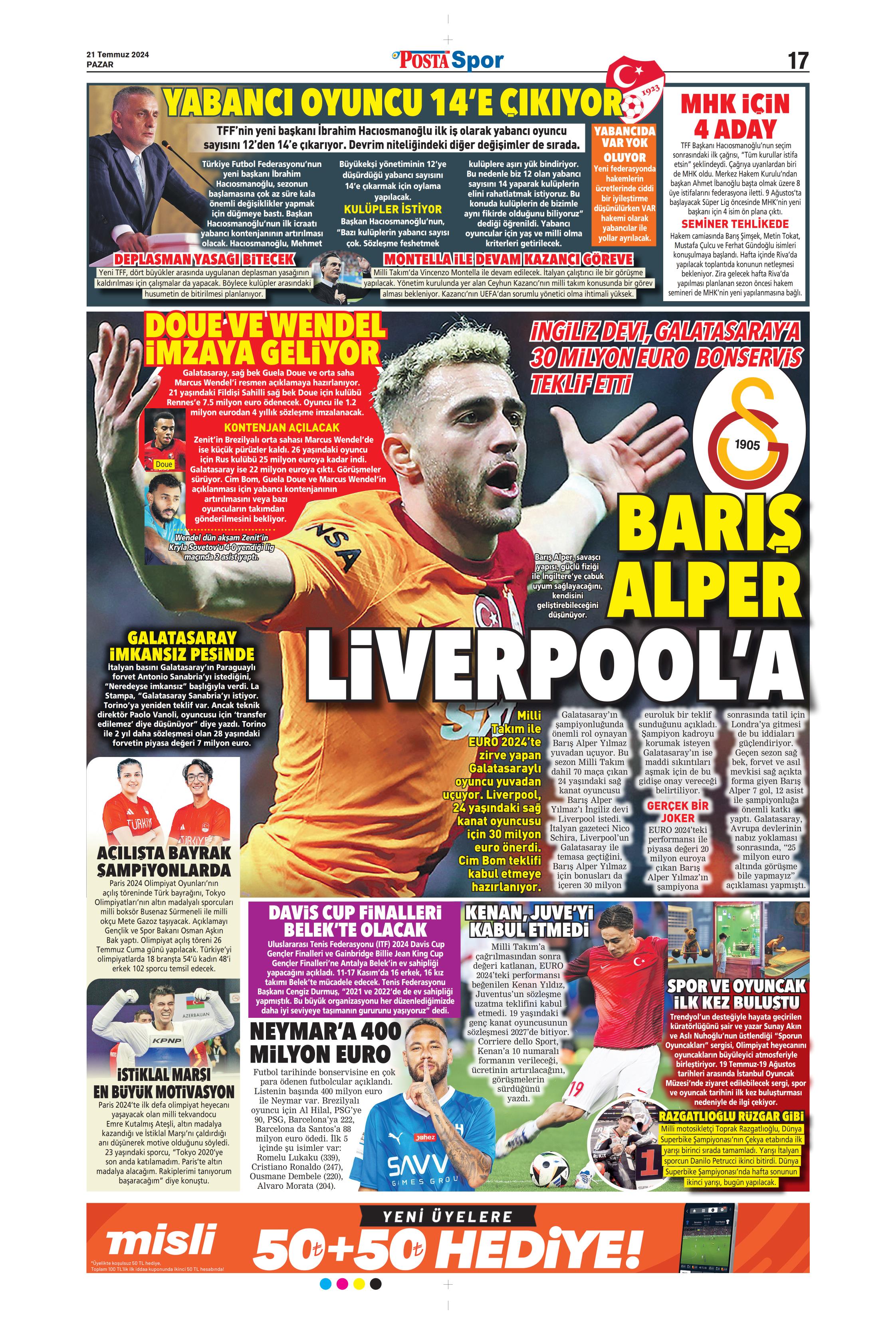 "Fenerbahçe'den Berge hamlesi" | Sporun Manşetleri (21 Temmuz 2024)  - 27. Foto