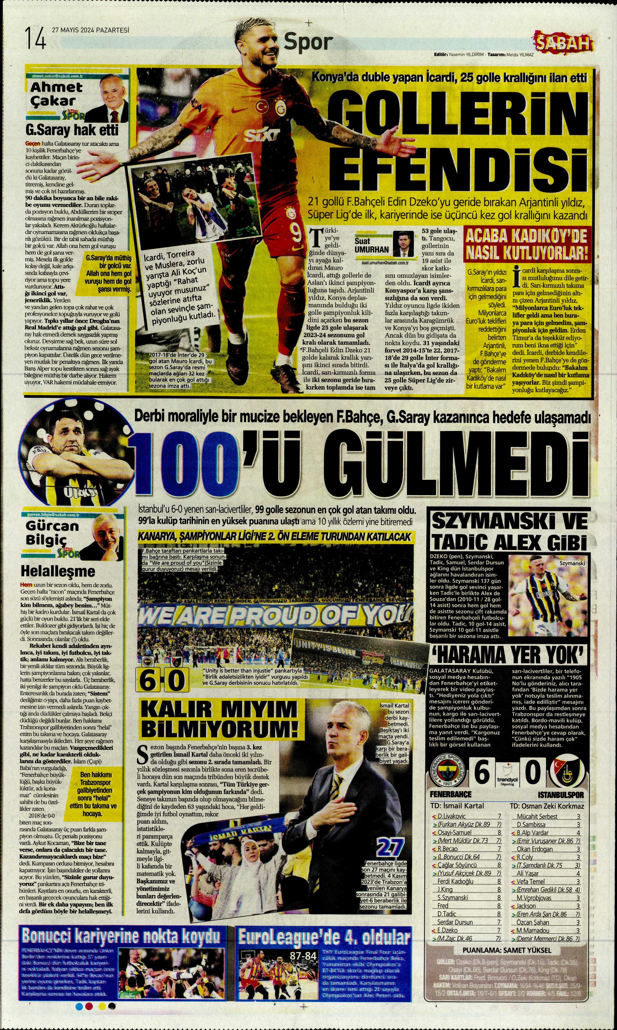 "Mayısların kralı şampiyon Aslan!" | Sporun manşetleri (27 Mayıs 2024)  - 40. Foto