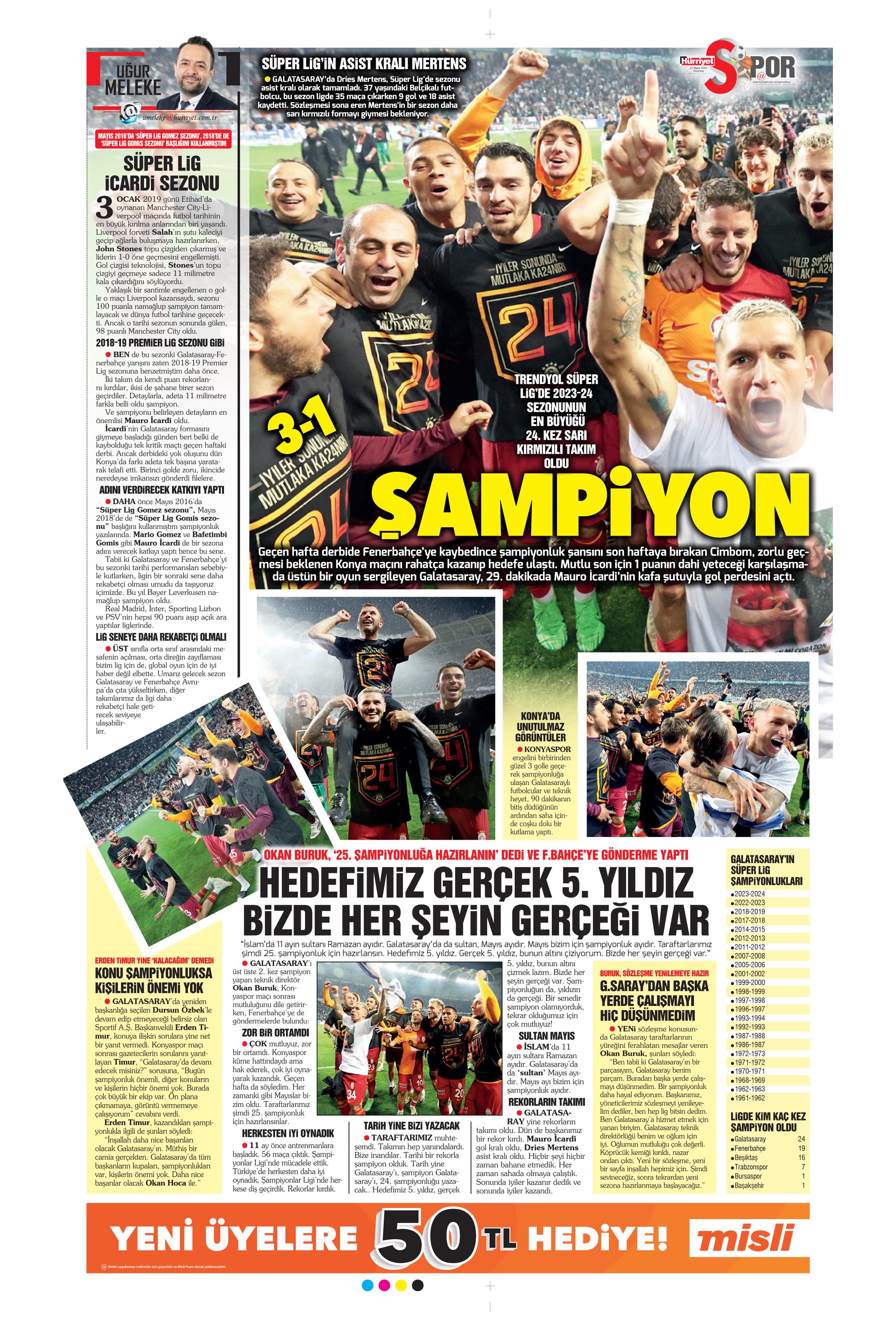 "Mayısların kralı şampiyon Aslan!" | Sporun manşetleri (27 Mayıs 2024)  - 28. Foto
