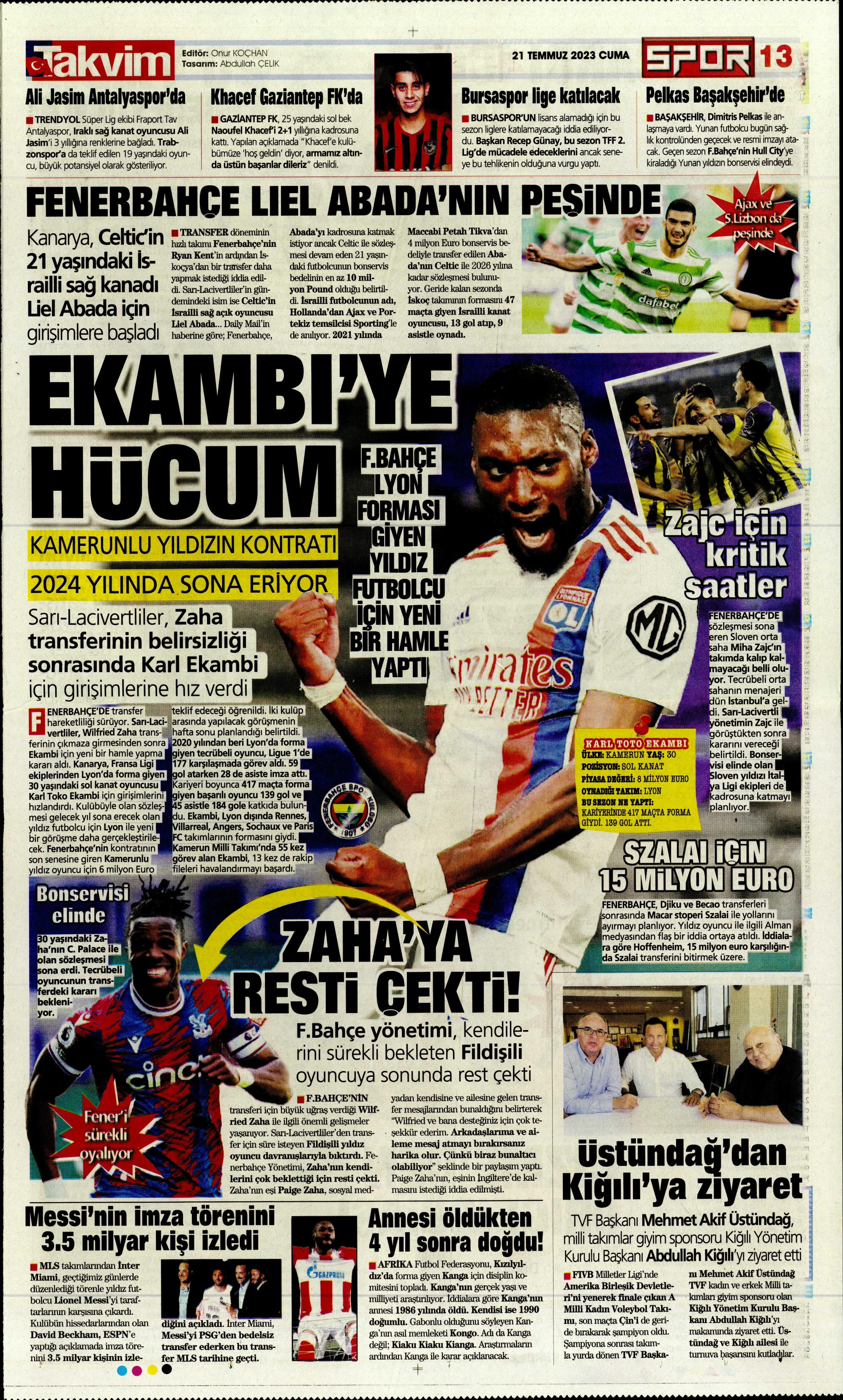 "Zaha için rekor teklif" | Sporun Manşetleri  - 29. Foto