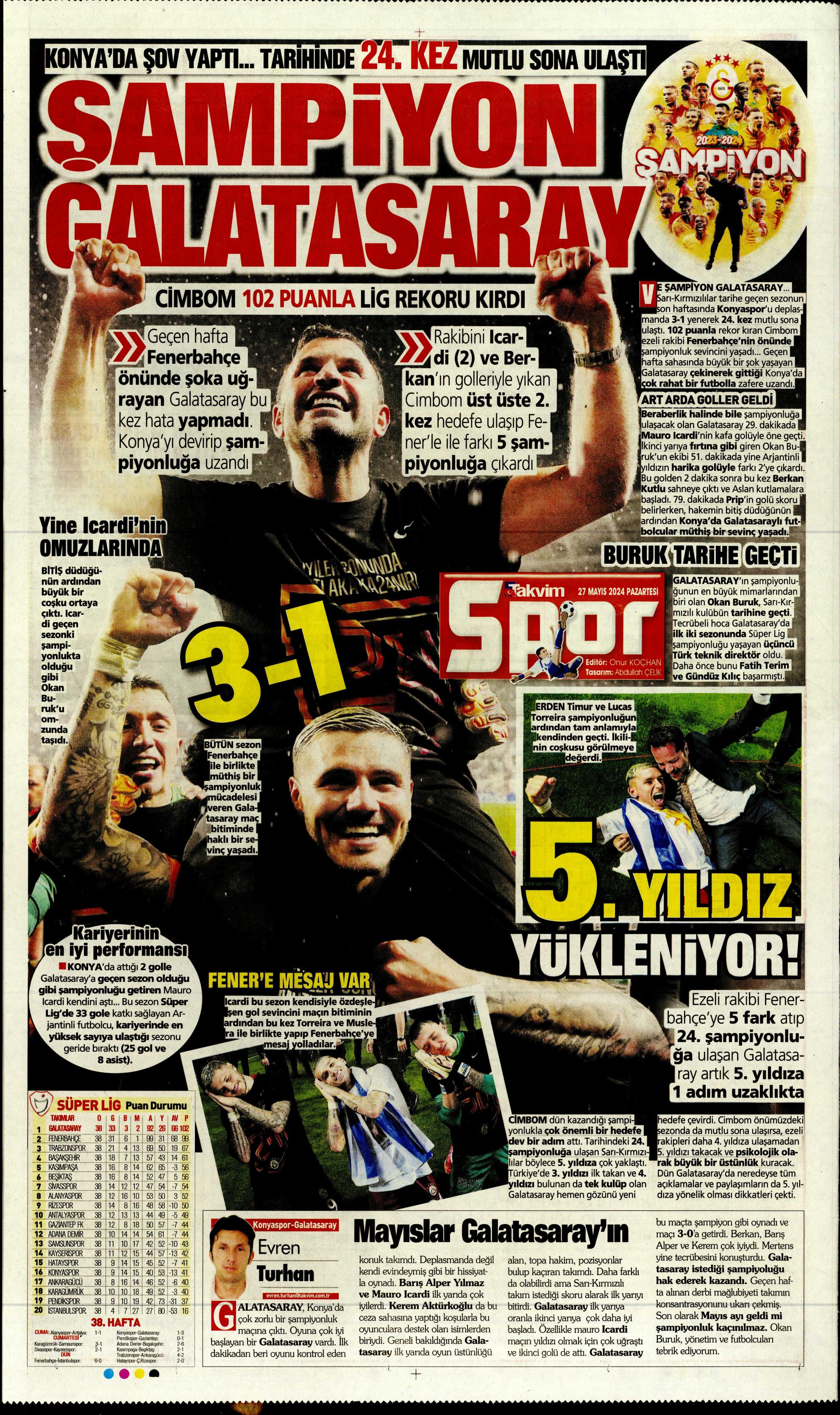 "Mayısların kralı şampiyon Aslan!" | Sporun manşetleri (27 Mayıs 2024)  - 52. Foto