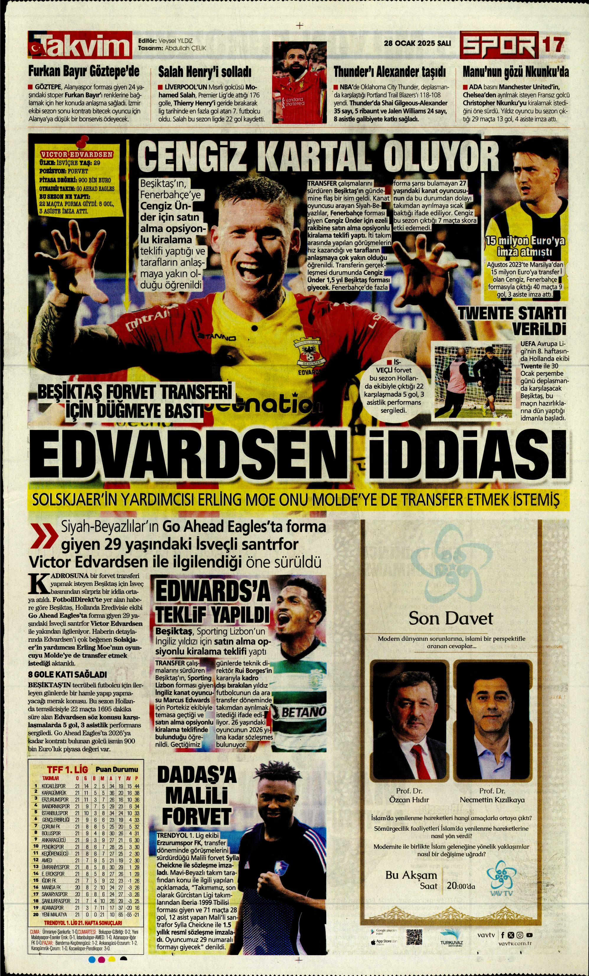 "Sıradaki transfer sol bek" | Sporun manşetleri  - 36. Foto