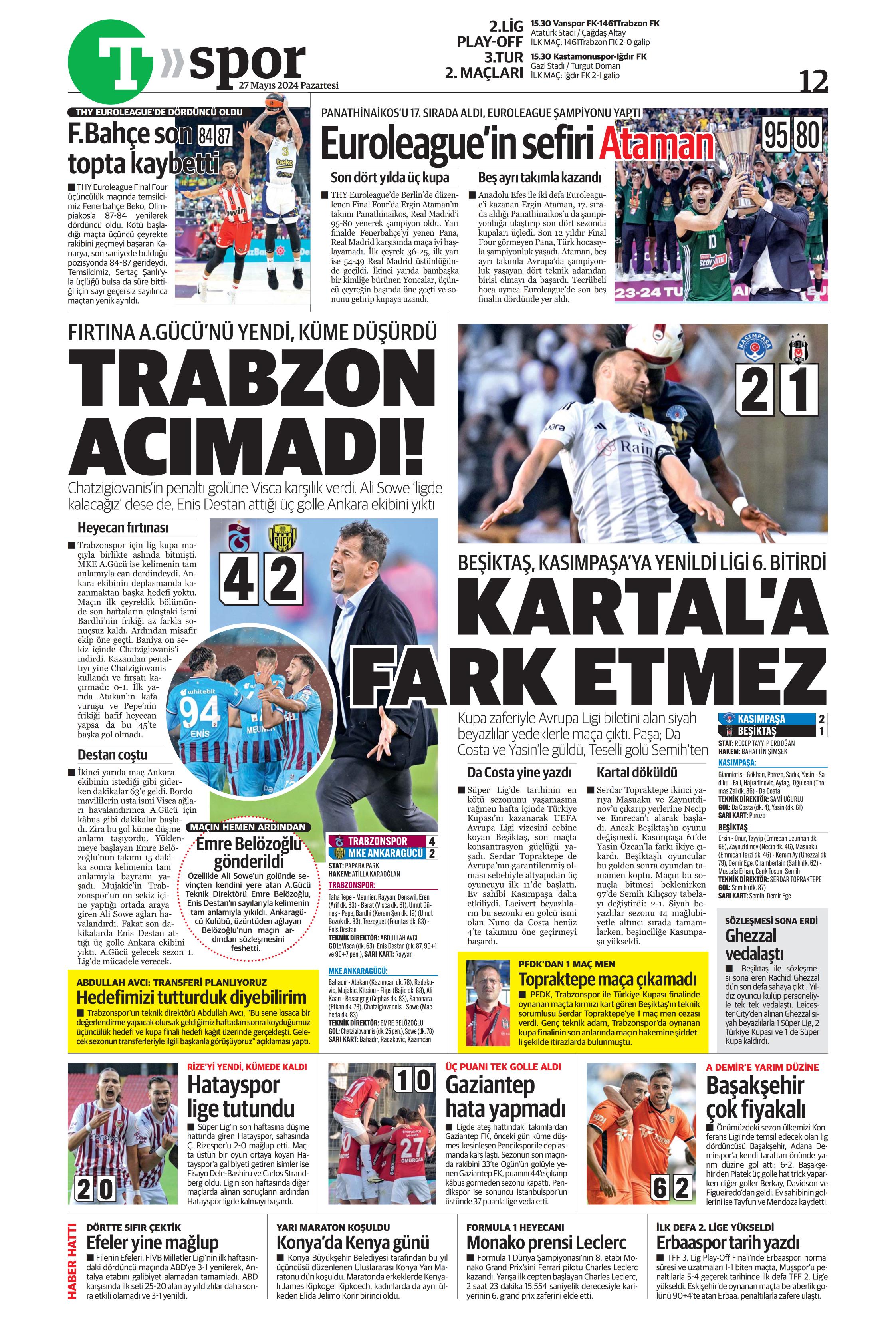 "Mayısların kralı şampiyon Aslan!" | Sporun manşetleri (27 Mayıs 2024)  - 53. Foto