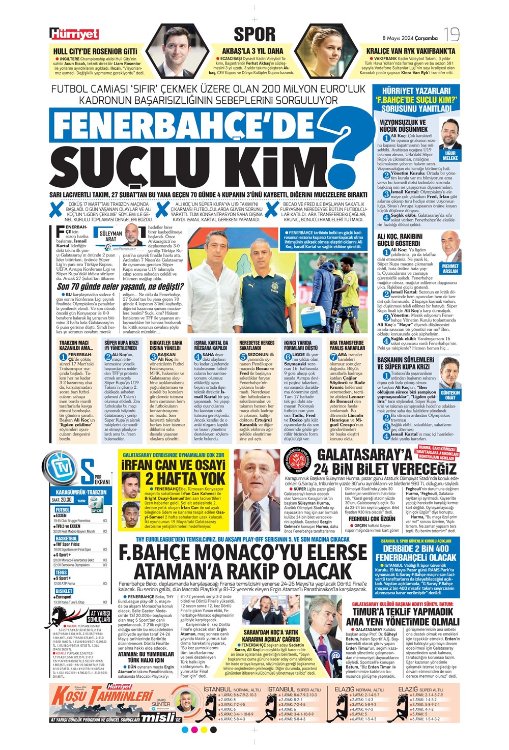 "Fenerbahçe'de deli sorular" | Sporun manşetleri (8 Mayıs 2024)  - 15. Foto